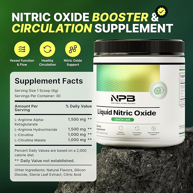 Nature's Pure Blend Liquid Nitric Oxide Supplements for Men – L-Arginine Powder – Nitric Oxide Booster & Circulation Supplement – Blood Flow Support, L Arginine and L Citrulline – 5000 MG