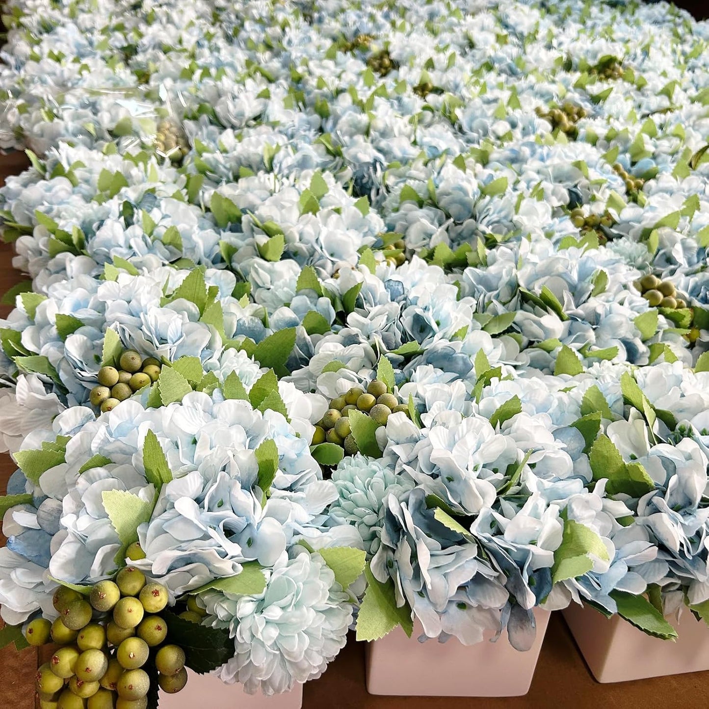 LADADA Fake Flowers in Ceramic Vase,Faux Hydrangea Flower Arrangements for Home Decor Artificial Flowers with Vase