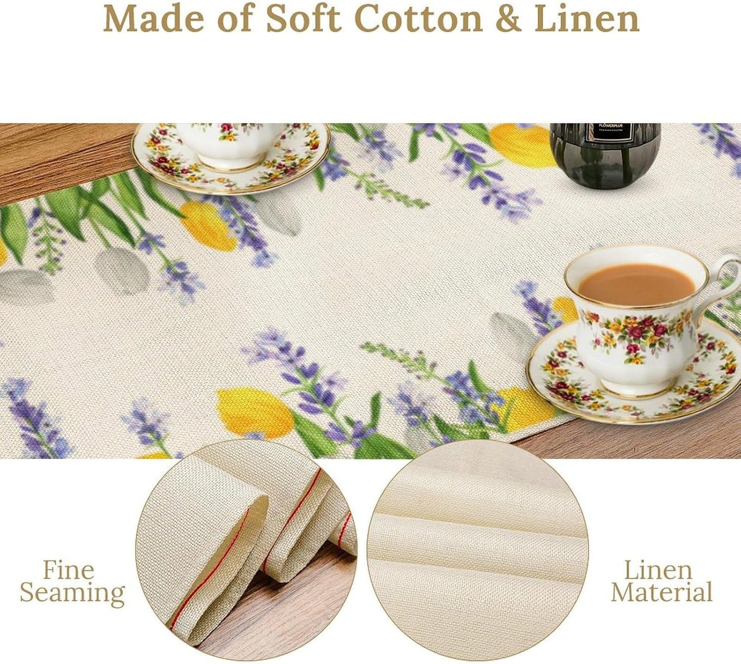 Floral Tulip Lavender Table Runner, Spring Watercolor Flower Plants Nature Butterfly Table Runner for Kitchen Dinner Living Room Home Party, 13x108 Inch