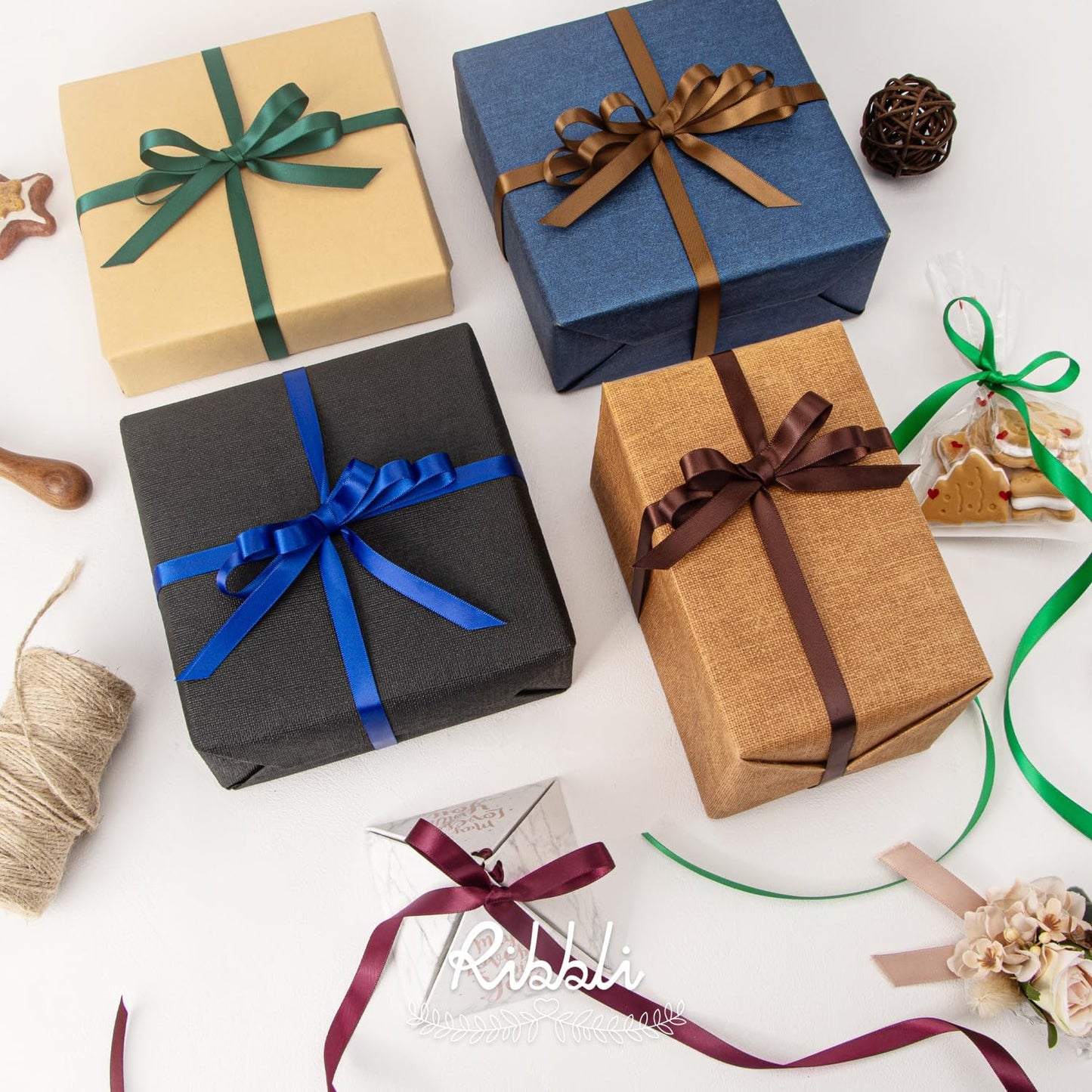 Ribbli Double Faced Burgundy Satin Ribbon,3/8” x Continuous 25 Yards,Use for Bows Bouquet,Gift Wrapping,Floral Arrangement