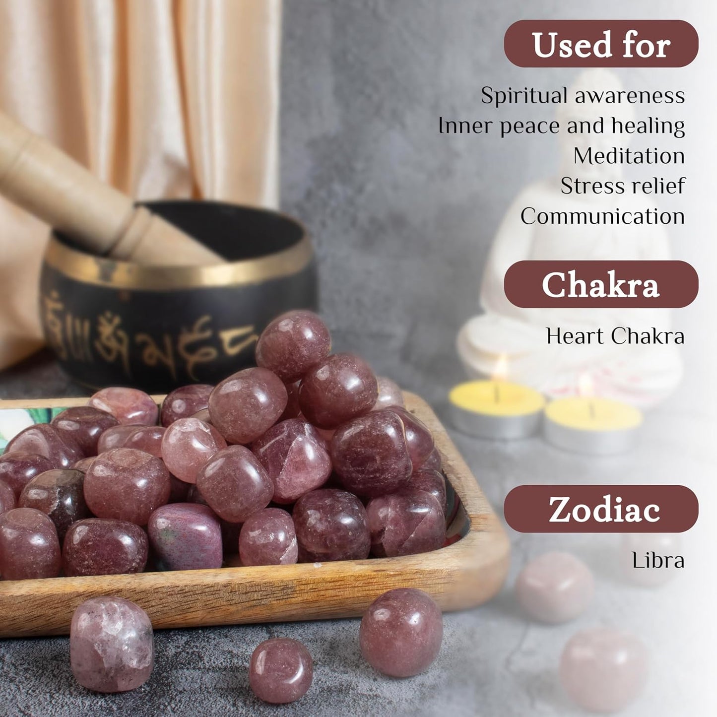 "Crocon 1LB Strawberry Quartz Tumbled Stones and Natural Crystal 2000+ Carats for Reiki Healing Crystal Polished, Chakra Balancing, Reiki Gift, Home Decor Size : 20-25 mm"