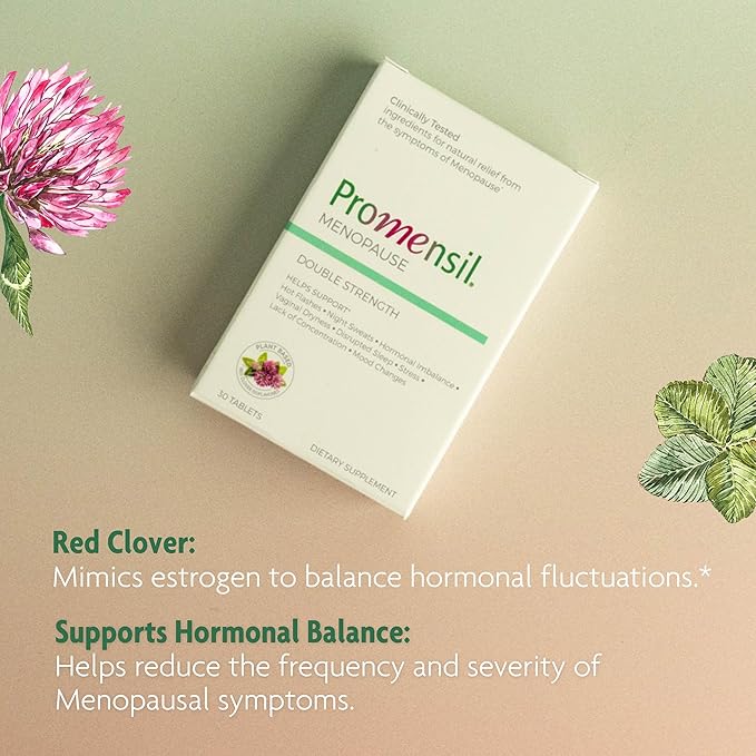 Promensil Menopause Double Strength Supplements for Women - Red Clover Isoflavones, Helps Support Hot Flashes, Night Sweats, Restlessness - 30 Count (Pack of 2)