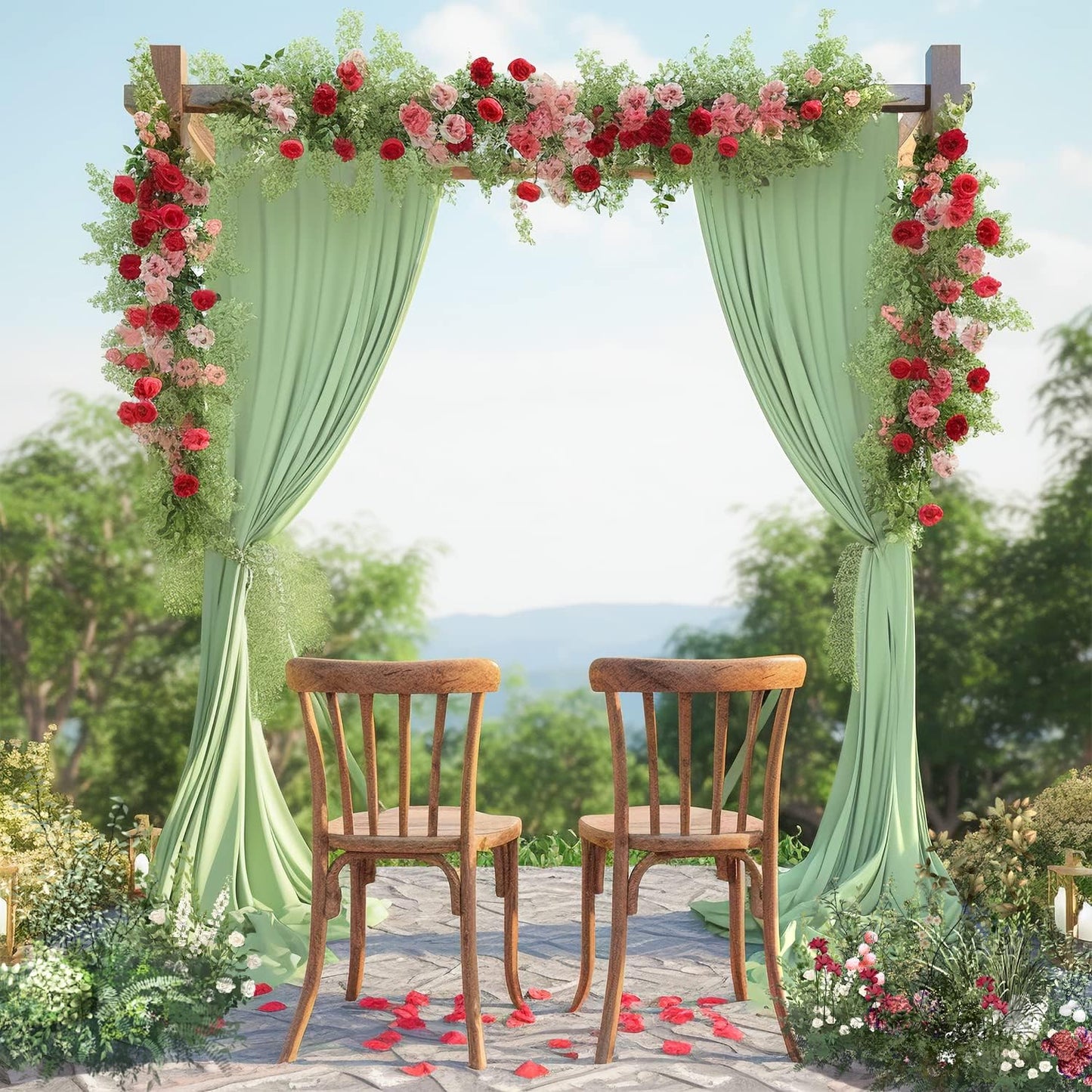 Sage Arch Drapes for Wedding Arch Draping Fabric 2 Panel Sheer Backdrop Curtain for Ceremony Bridal Party Decor 19Ft Length x 28" Width 2 Panel