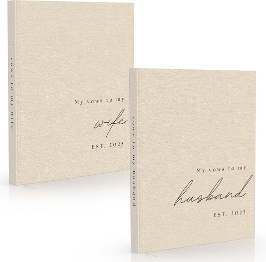 Wedding Vow Books His and Hers - 2 Pack Personalized 2025 Year His & Hers Book - Linen Hardcover Bride and Groom Notebook for Ceremony Vows - Bookmark & Lined Pages - Renewal & Wedding Must Haves