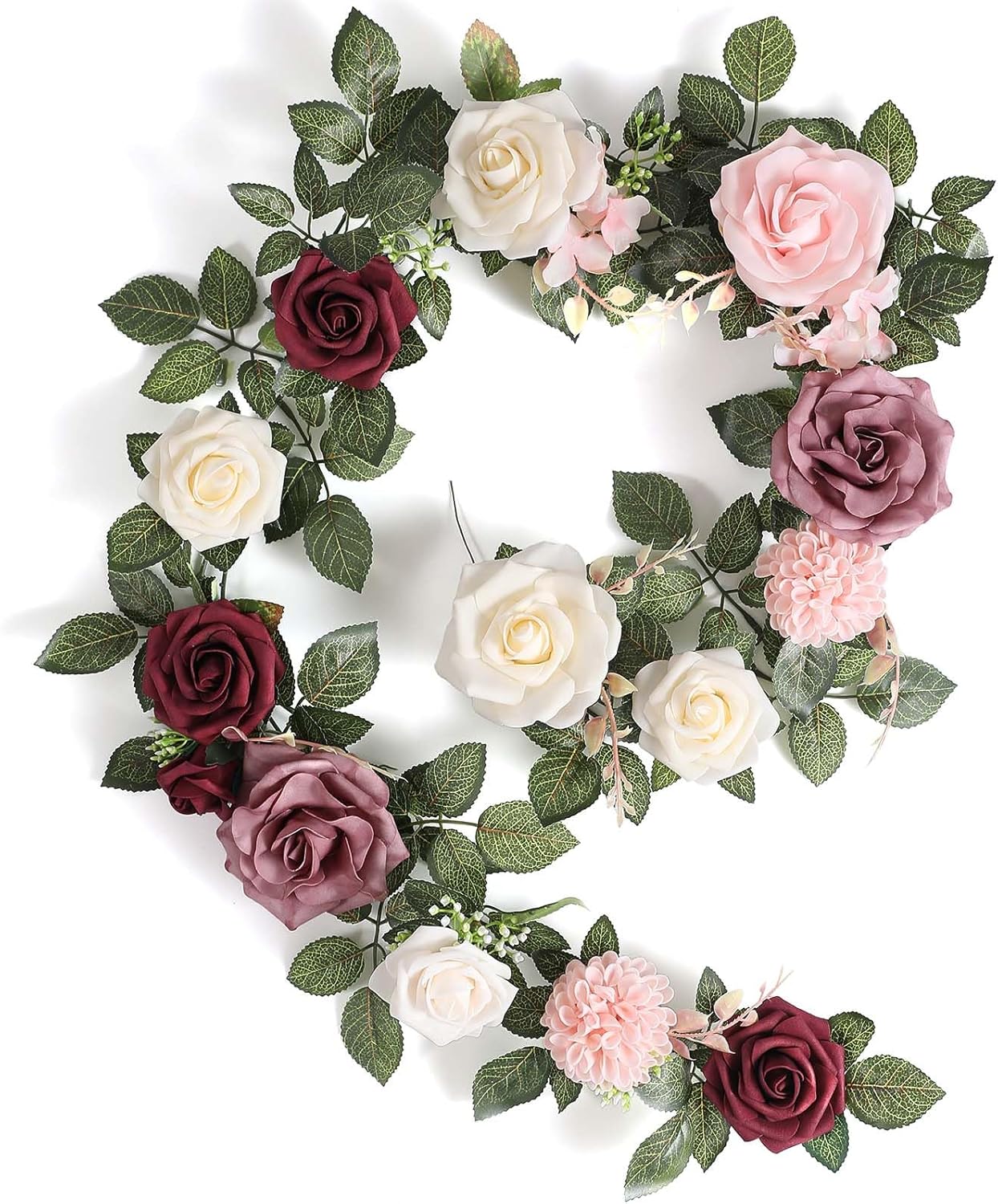 5FT Artificial Rose Flower Burgundy Fake Floral Garland for Wedding Ceremony Backdrop Arch Flowers Table Centerpieces Decorations