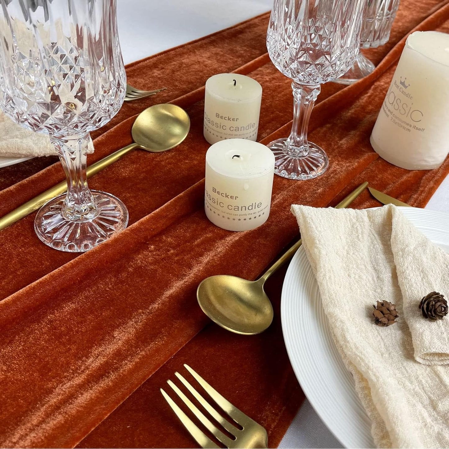 Luxurious Velvet Table Runner, 10ft Wedding Reception Decorations, 20x120inch Soft Velvet Fabric, Table Linen Overlay, Wedding Table Runners (Terracotta, 20X120inch, 5pack)