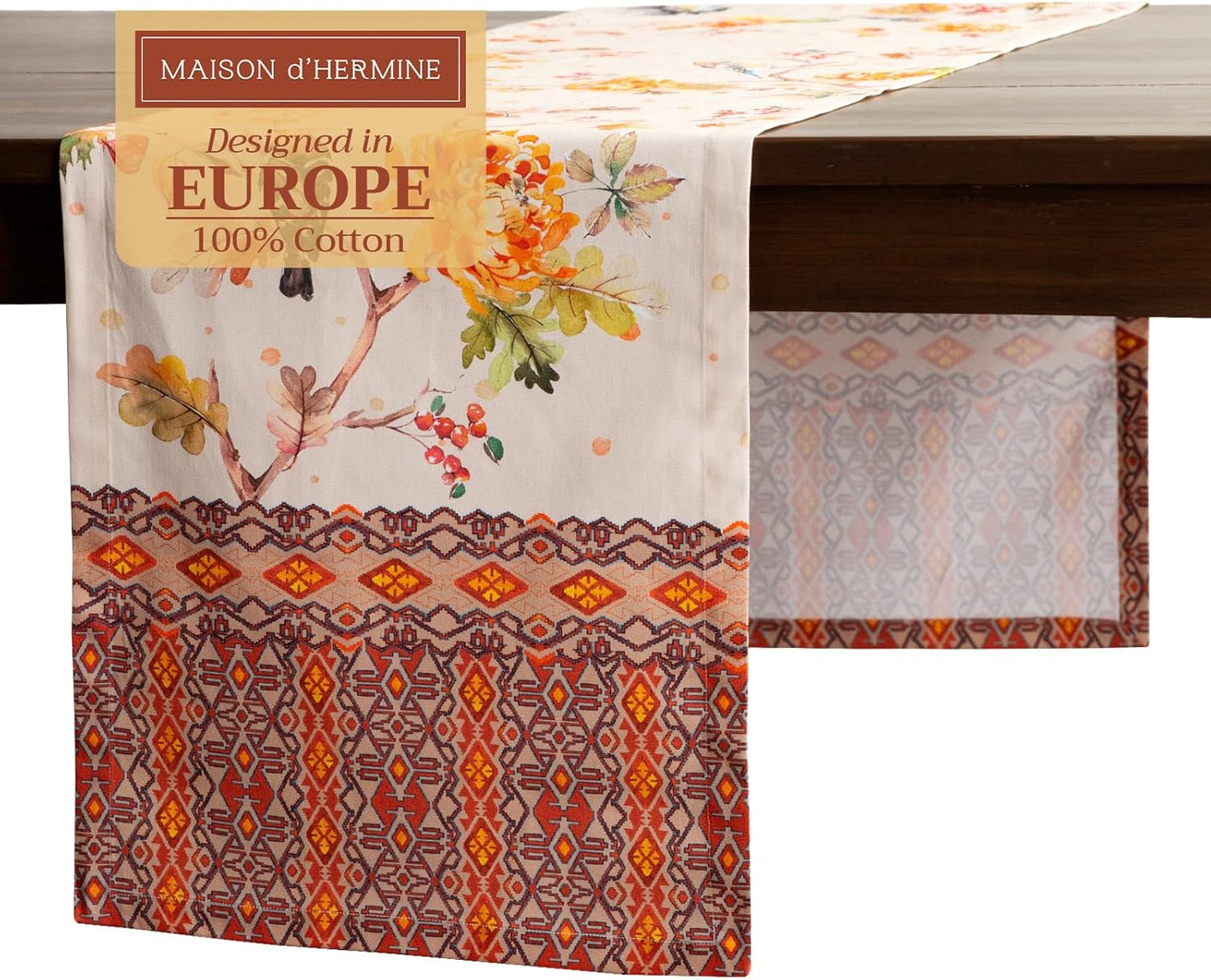 Maison d' Hermine Table Runner 100% Cotton Single Layer Table Runners 108 inches Long for Thanksgiving Christmas Decorations Home Kitchen Dining Party Wedding (Kelim - Prairie, 14.5" x 108")