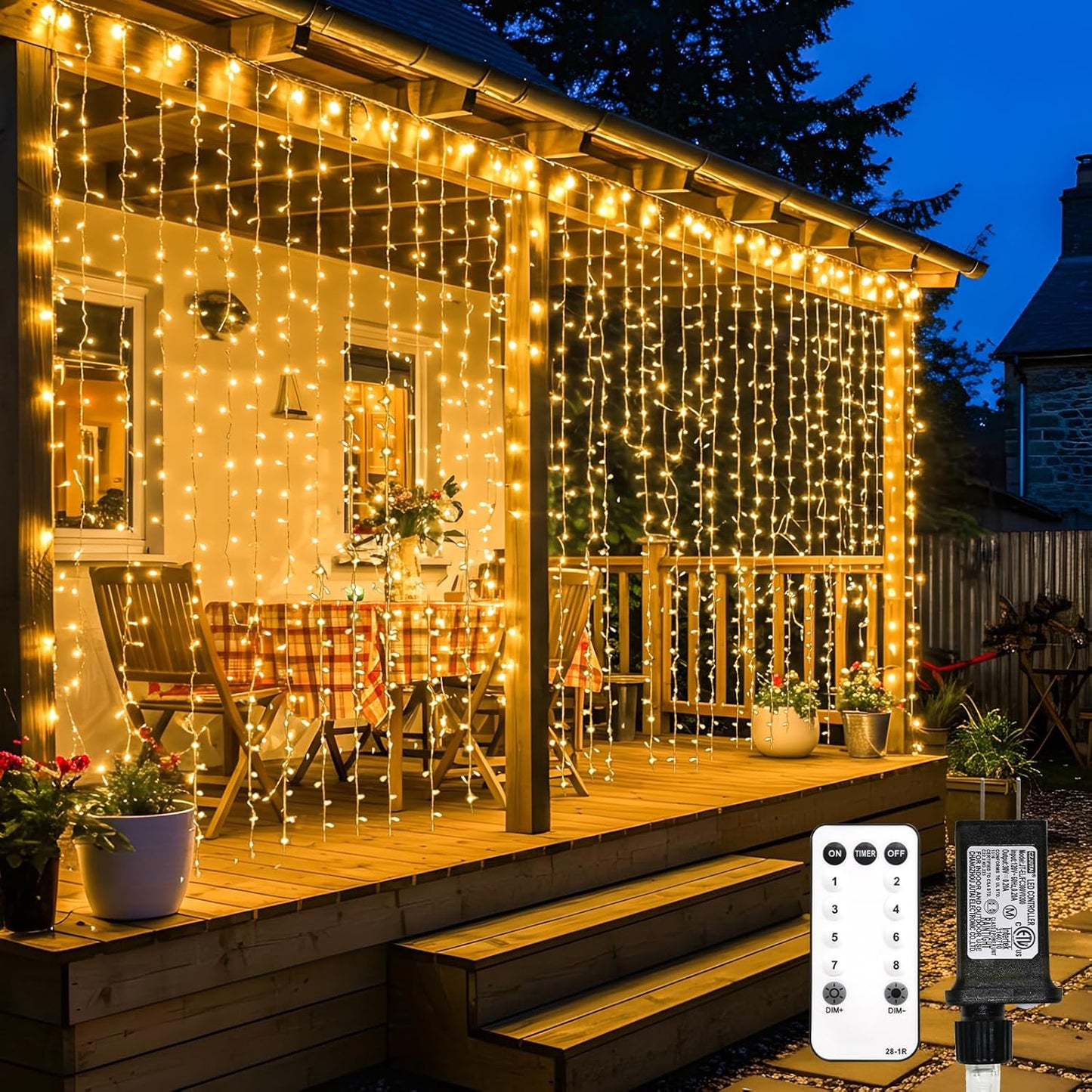 suddus 600 LED Christmas String Lights Outdoor, 9.8x19.6ft Curtain Light Plug in with Remote, 8 Modes Wall Hanging Lights for Christmas,Dorm,Wall,Window,Wedding,Party,Birthday Decor,Warm White