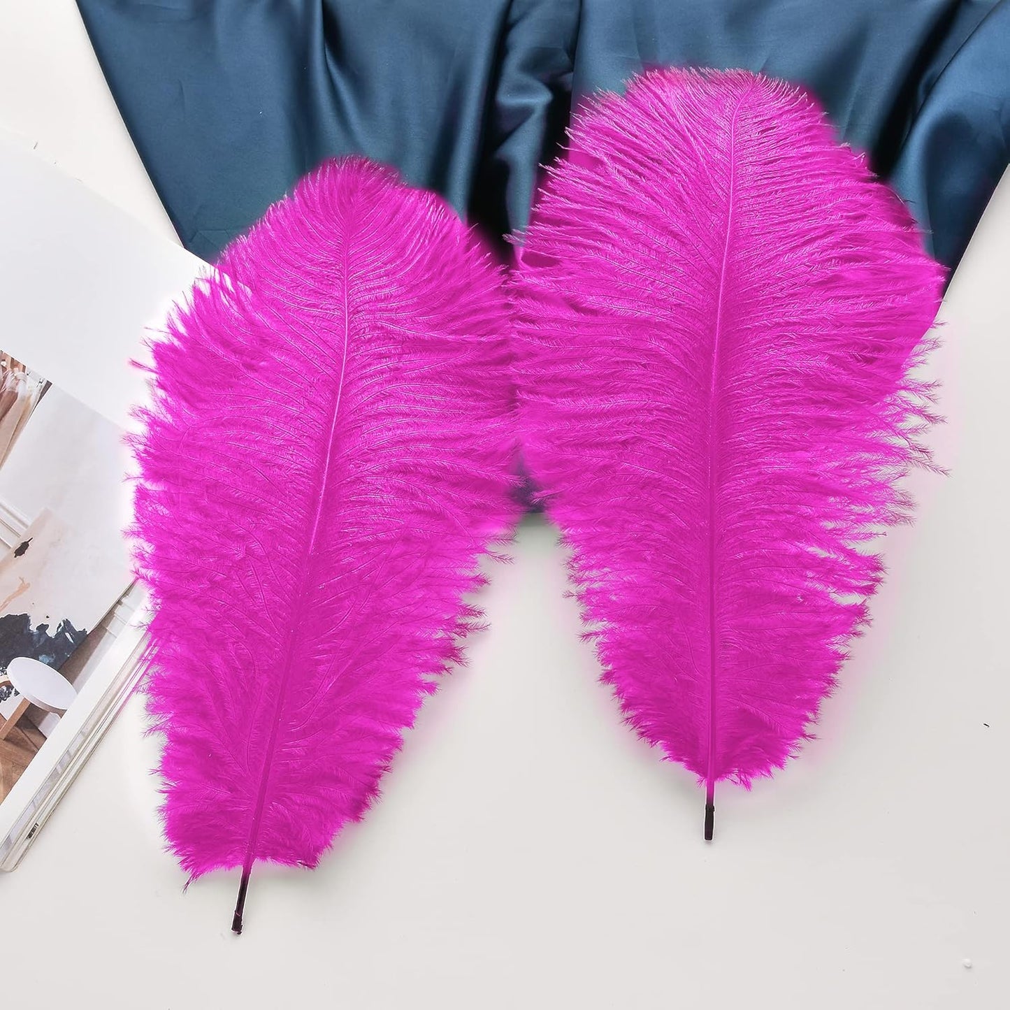 Ballinger Fuchsia Large Ostrich Feathers - 24pcs 8-10inch Hot Pink Feathers for Party Centerpieces, Flower Arrangement and Home Decor