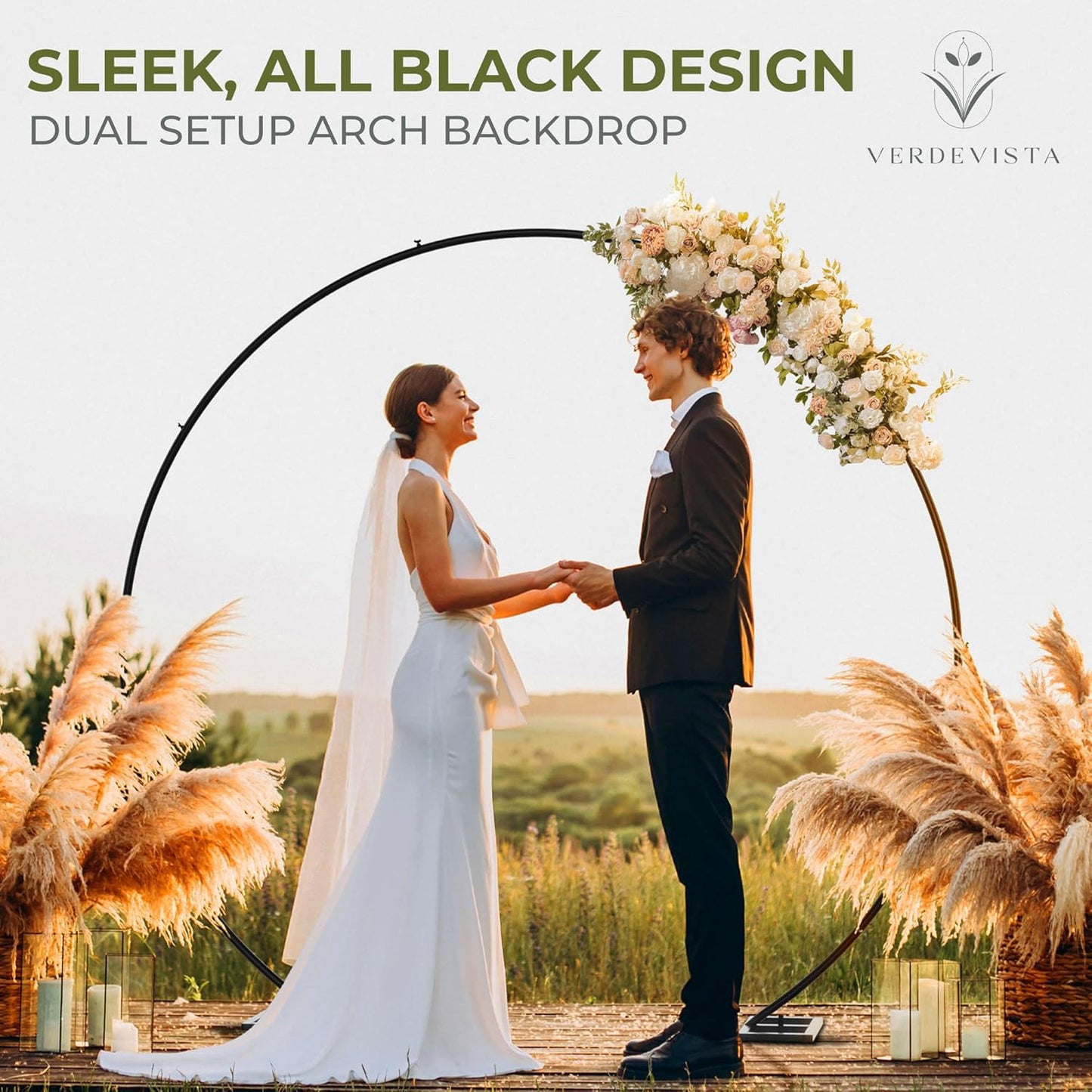 VerdeVista Convertible 6.5 FT Round Backdrop Stand - Heavy Duty Balloon Arch Stand with 2 Waterbags - Multiuse Photo Backdrop Arch, Black Circle Ring Balloon Arch Frame for Wedding Baby Shower & More