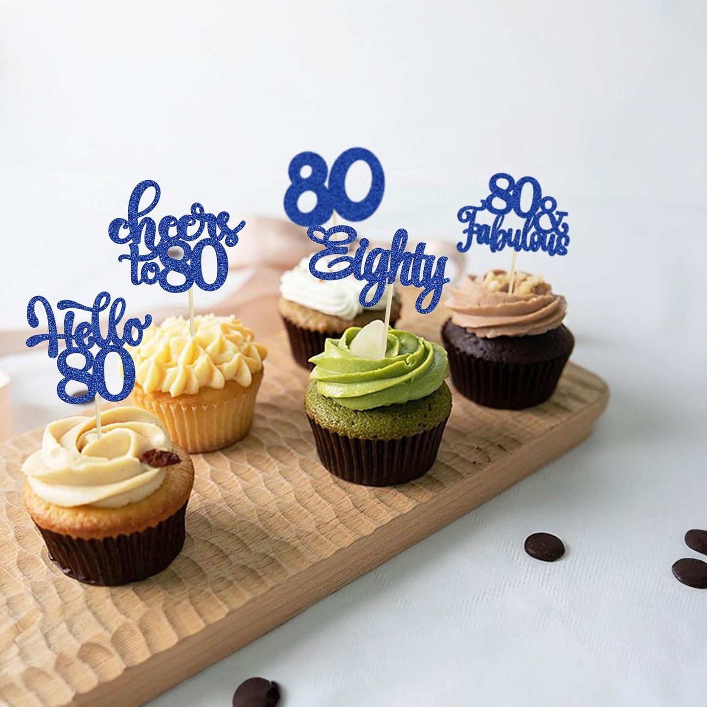 30Pcs Happy 80th Birthday Cupcake Toppers Eighty Cheers to 80 Years Old Birthday Cupcake Picks for Happy 80th Birthday Anniversary Party Cake Decorations Deep Blue Glitter
