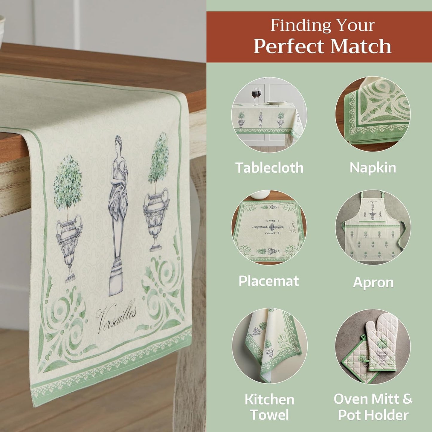 Maison d' Hermine Table Runner 100% Cotton Double Layer Table Runners 72 inches Long Decorative for Home Kitchen Dining Party Wedding Bridal Shower Spring Summer (Jardin Du Roy, 14.50" x 72")