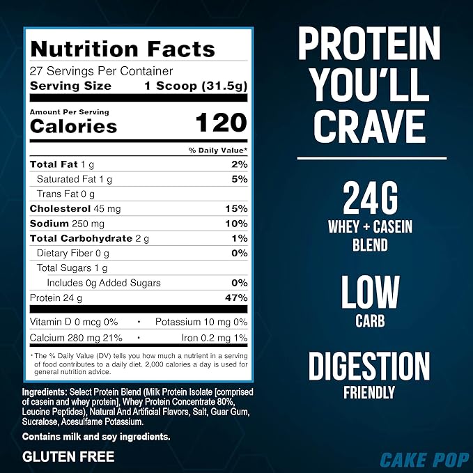 PEScience Select Protein Powder, Whey and Casein Blend, Clean Protein Powder for Women and Men, Low Calorie, Low Carb, Keto Friendly, Gluten Free, Cake Pop, 27 Servings