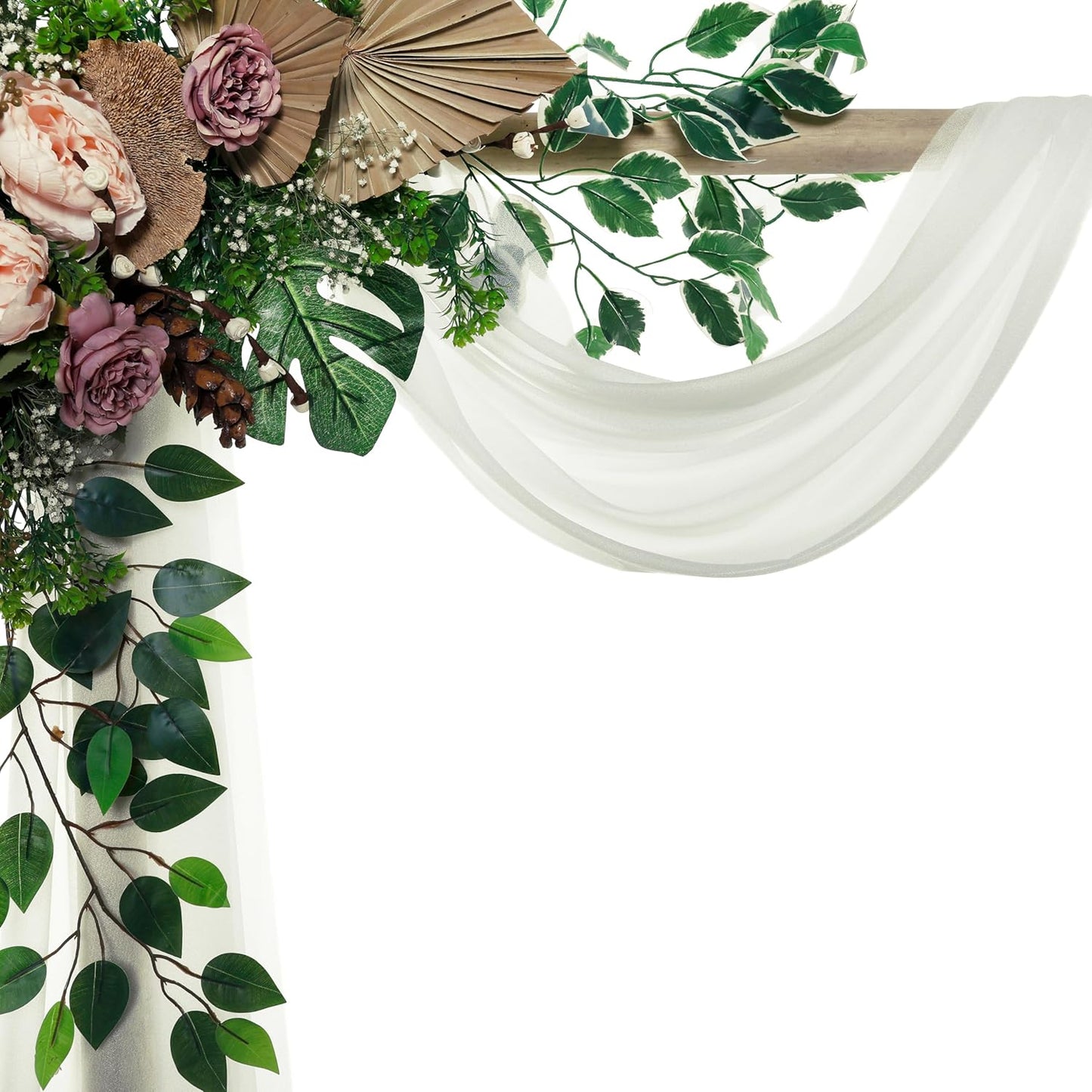 VDS Pack of 1 Panel (30 Inch X 40 Feet) Wedding Arch Draping Fabric Sheer Chiffon Fabric Drapery for Wedding Ceremony Reception Swag Backdrop Canopy Chuppah ARBO Altars Decoration (Ivory)