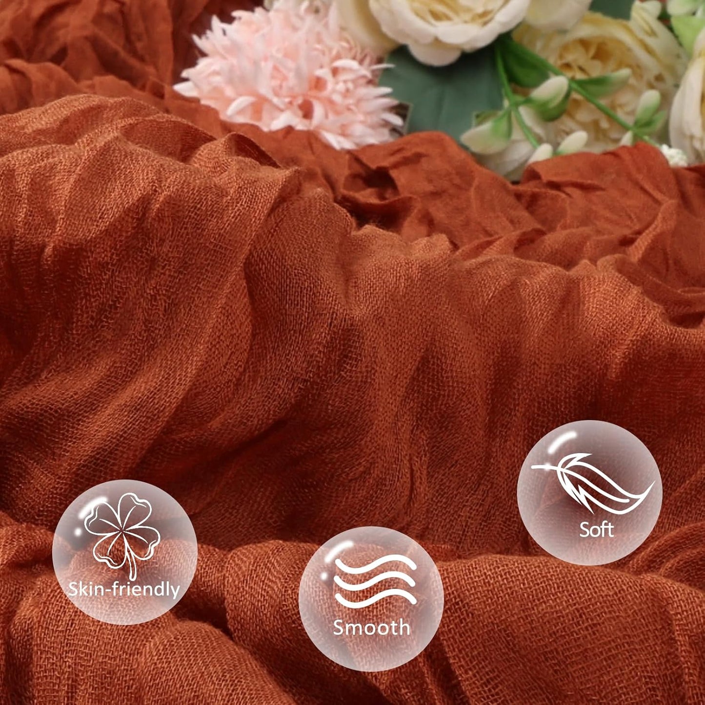 6 Pack Fall Thanksgiving Table Runner Terracotta Cheesecloth 10ft Boho Gauze Fabric Cheese Cloth Burnt Orange Table Runner 35 x 120 Inch Rustic Sheer for Wedding Décor Party Centerpiece Decoration