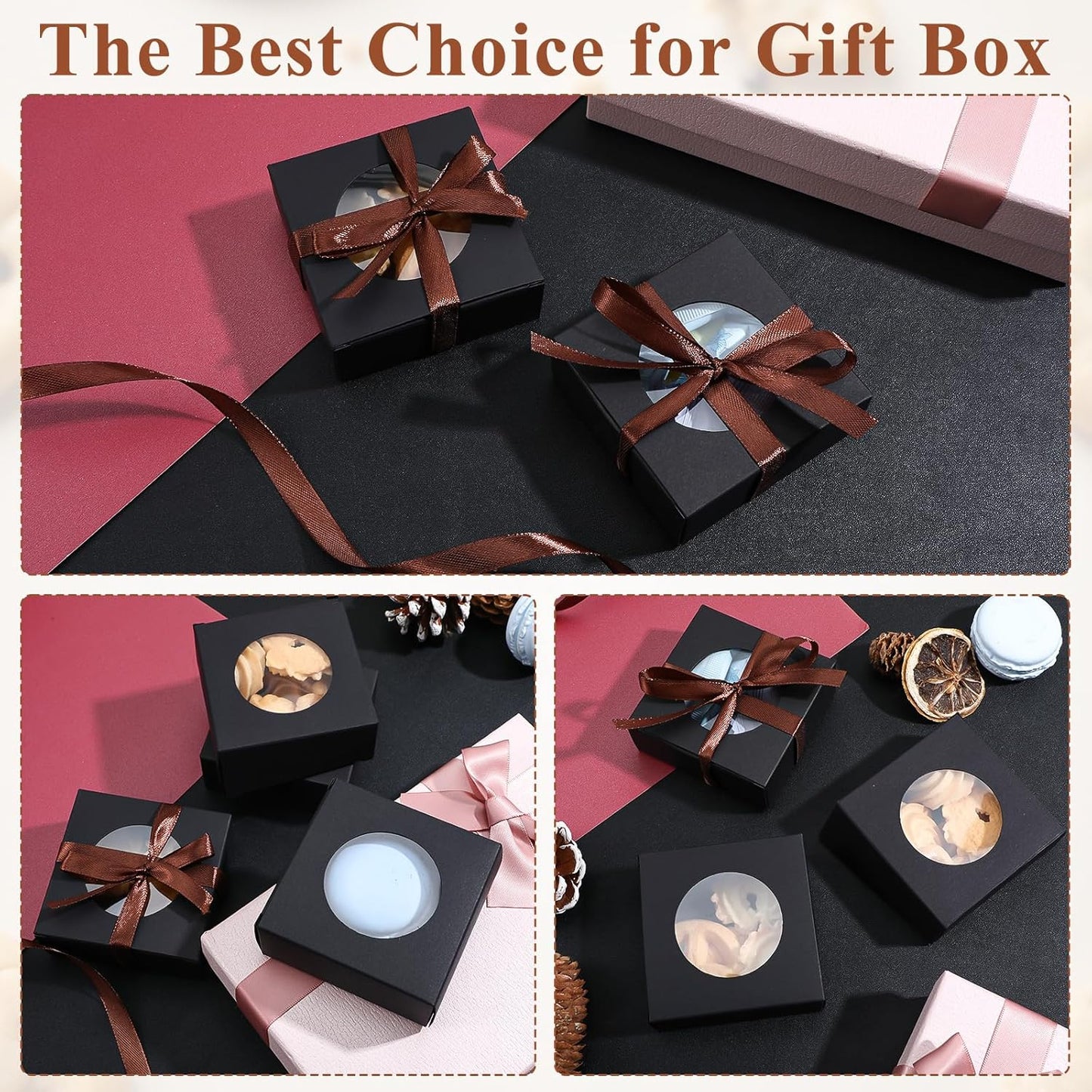ADLABLD 150 Pcs Small Soap Boxes with Window for Homemade Soap Packaging, 3 * 3 Inch Black Soaps Wrappers Favor Gift Boxes for Homemade Soaps, Candy Chocolate, Bakery Cookies, Party Favor Box