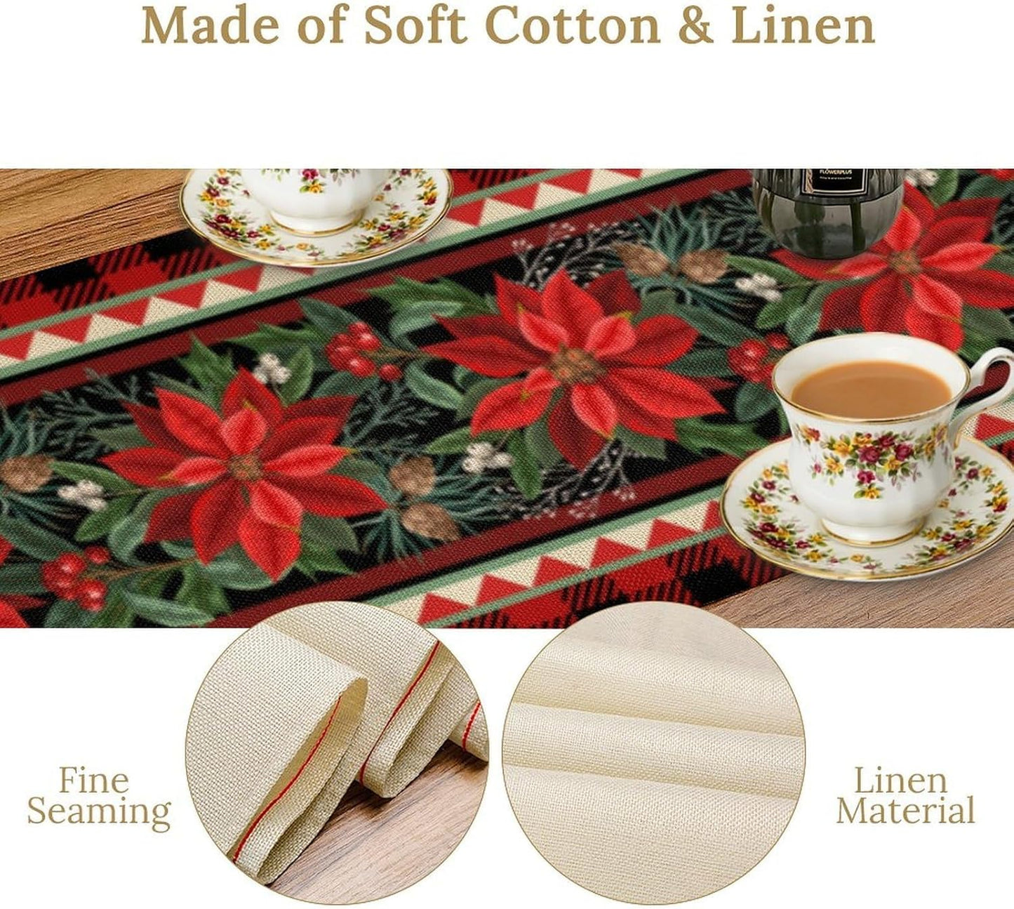 Christmas Table Runner,Seasonal Winter Xmas Holiday Plaid Table Cloth Kitchen Dining Table Decoration for Home Party Decor 13x120 Inch