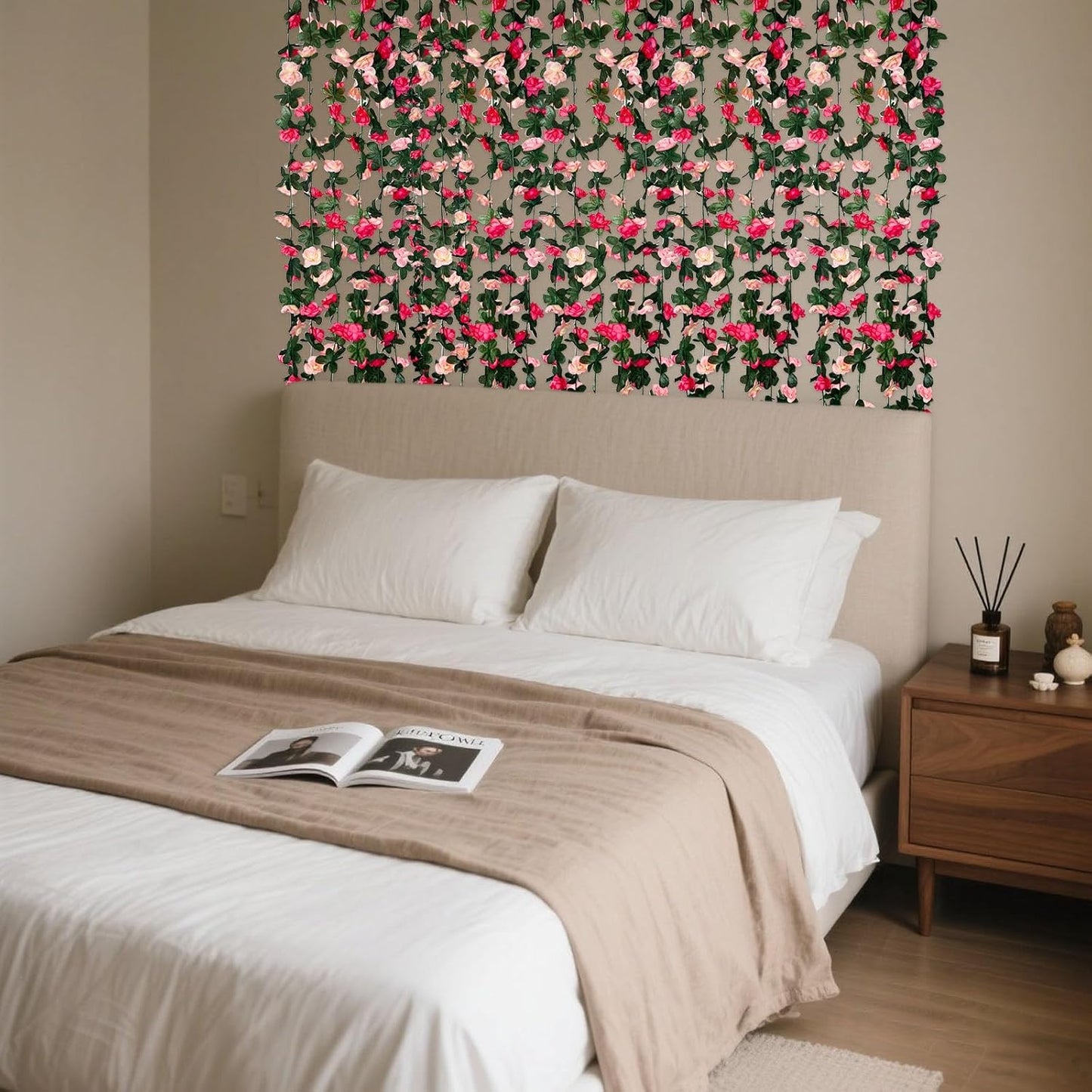 16Pcs 126Ft Pink Rose Garland, Fake Rose Hanging Flowers, Artificial Flower Vine, Hanging Floral Vine Garland for Wedding, Birthday Party, Wall Arch, Halloween, Christmas Garden Backdrop Decor