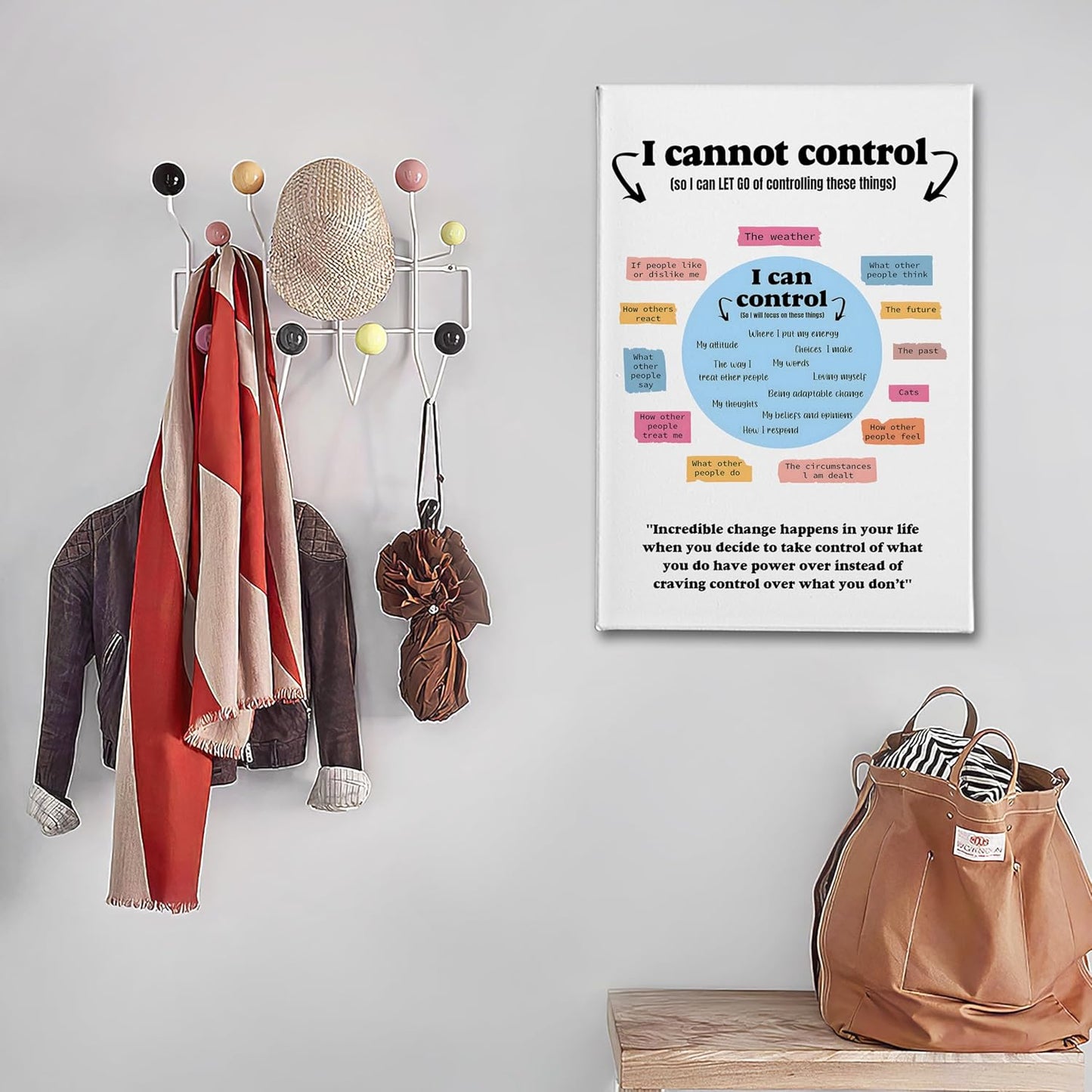 PHAMTE Mental Health What I Can and Cannot Control Wall Art,Positive Poster Print Framed Canvas Painting Artwork For Home School Counseling Treatment Office Therapy Office Decor (16x24 Inch)