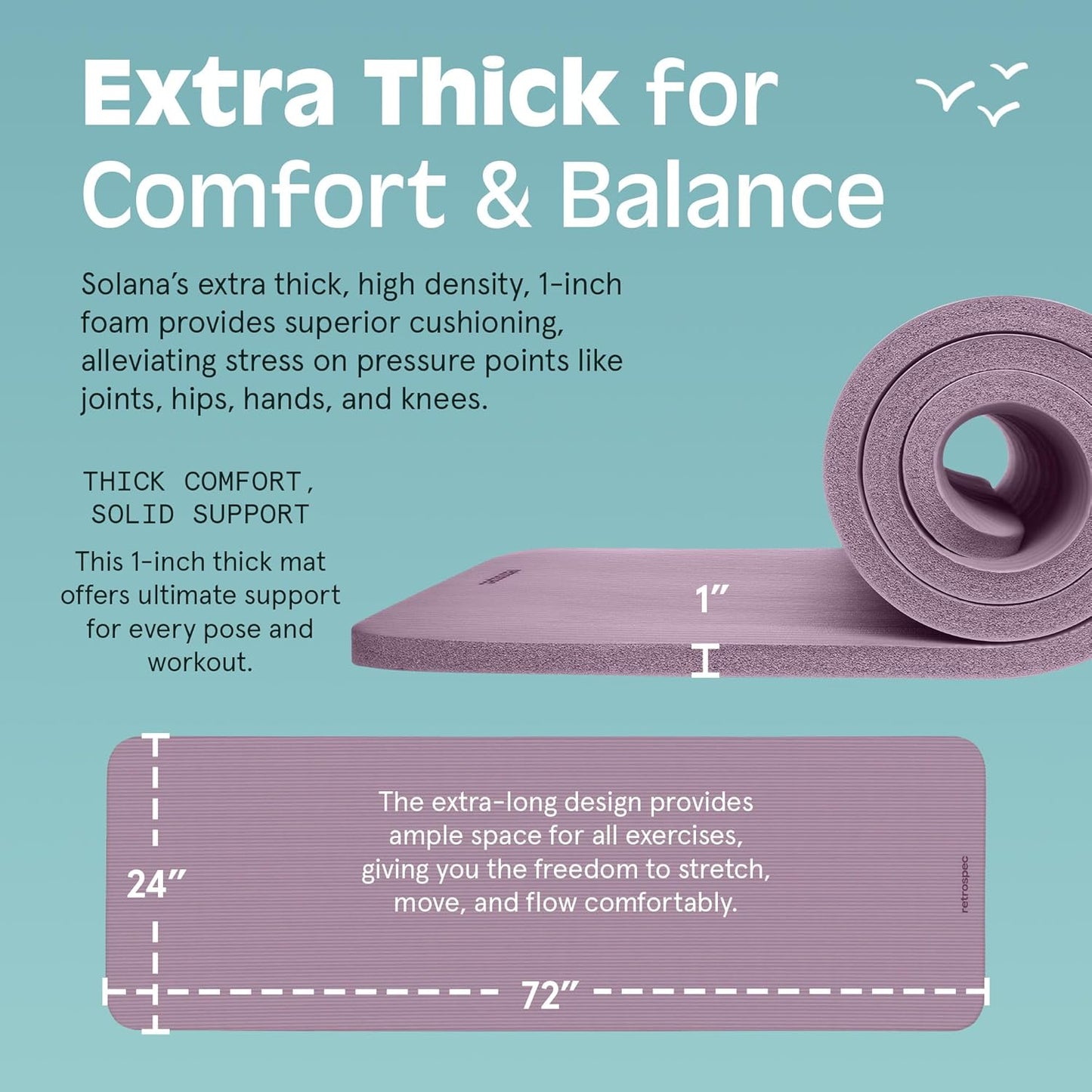 Retrospec Solana Yoga Mat 1" Thick With Nylon Strap For Men & Women - Non Slip Exercise Mat For Home Yoga, Pilates, Stretching, Floor & Fitness Workouts