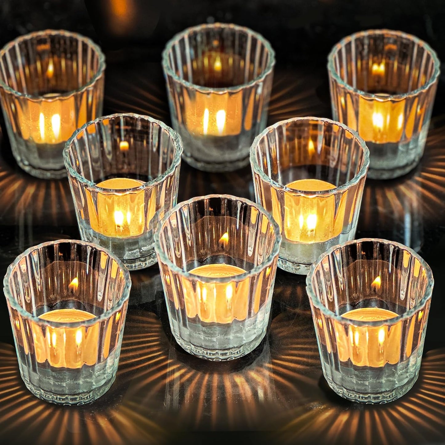 ComSaf Votive Candle Holders, 12 PCS Glass Candle Holders, Ribbed Tealight Candle Holder for Table Centerpieces, Clear Candle Holder for Wedding, Home Decor, Party, Baby Shower, Special Occasions