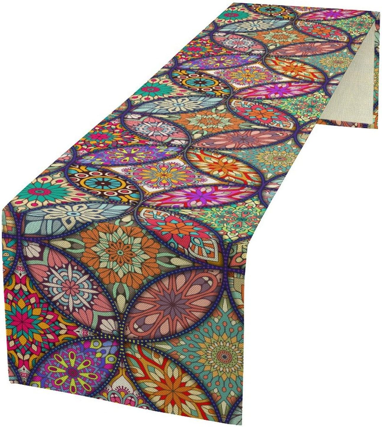 Boho Floral Table Runner,Colorful Flower Retro Bohemian Table Cloth Kitchen Dining Table Home Party Decoration 13x90 Inch