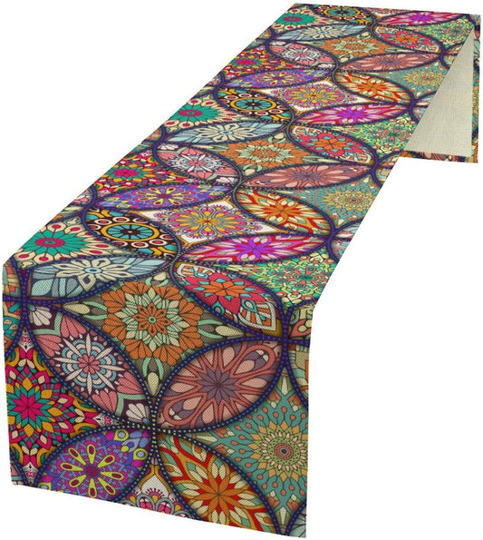 Boho Floral Table Runner,Colorful Flower Retro Bohemian Table Cloth Kitchen Dining Table Home Party Decoration 13x90 Inch