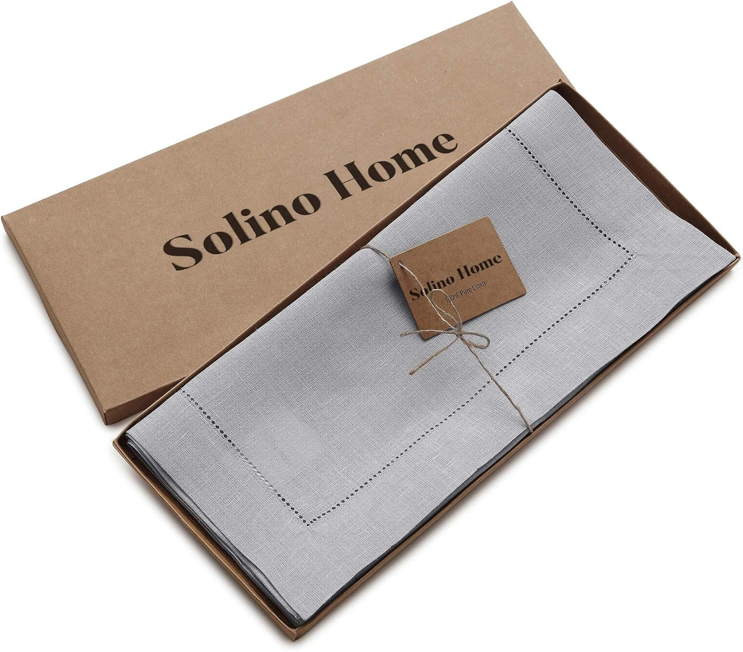 Solino Home Linen Soft Grey Table Runner 60 Inches - Classic Hemstitch, 100% Pure Linen Coffee Table Runner 14 x 60 Inch Ideal for Dresser Tables - Fall, Autumn, Halloween, Thanksgiving, Christmas