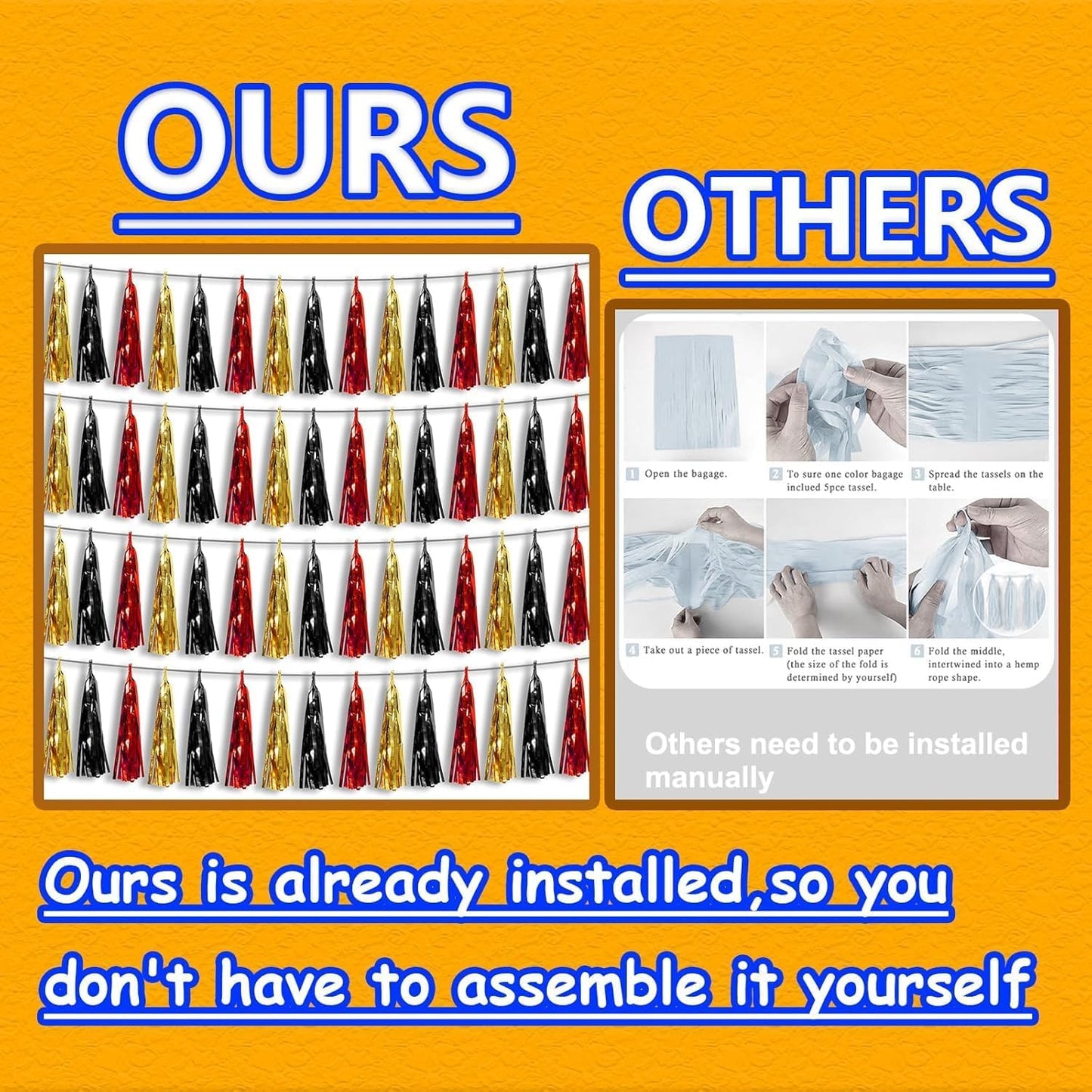 4P Red-Black Gold Foil Fringe Tassel Banner Garland Metallic Tinsel Streamers Wall Hanging Curtain Backdrop Banners for Parade Floats, 2025 Graduation Decorations, Baby Bridal Shower Party Decoration