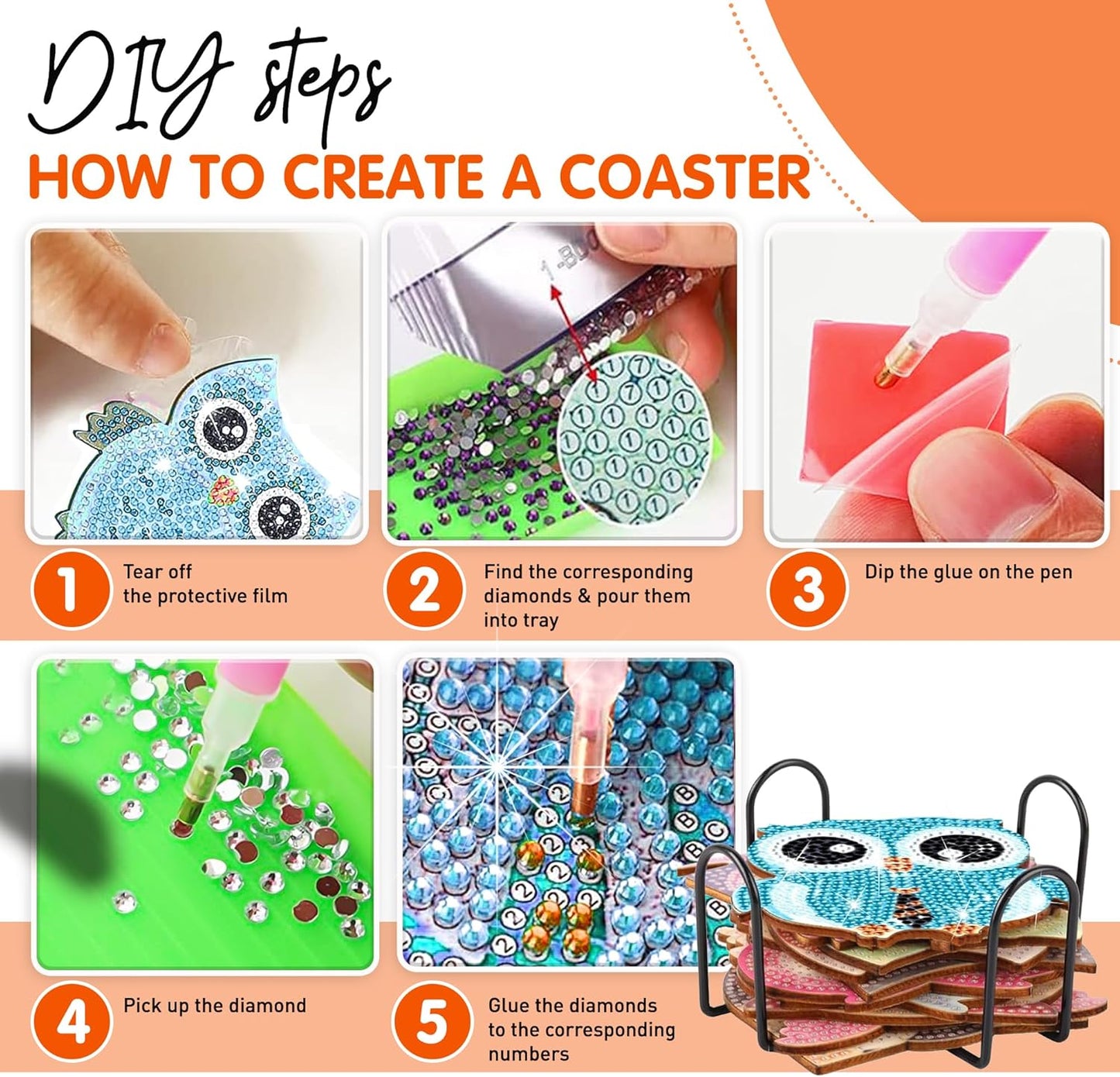 10 pcs Diamond Painting Coasters | Diamond Art Coasters | Owls Diamond Art Painting | Perfect Art Craft Gift for Owl Lover, Dad, Mom, Grandparents, Brother, Sister.