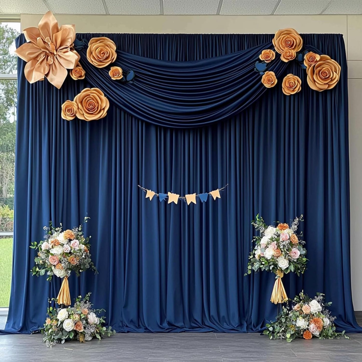 10ftx12ft Wrinkle Free Navy Blue Backdrop Curtain, 2 Panels 12FT Height Navy Blue Wedding Backdrop Drapes, Silky Polyester Back Drop Cloth for Birthday Photography Background Party Backdrop Draping