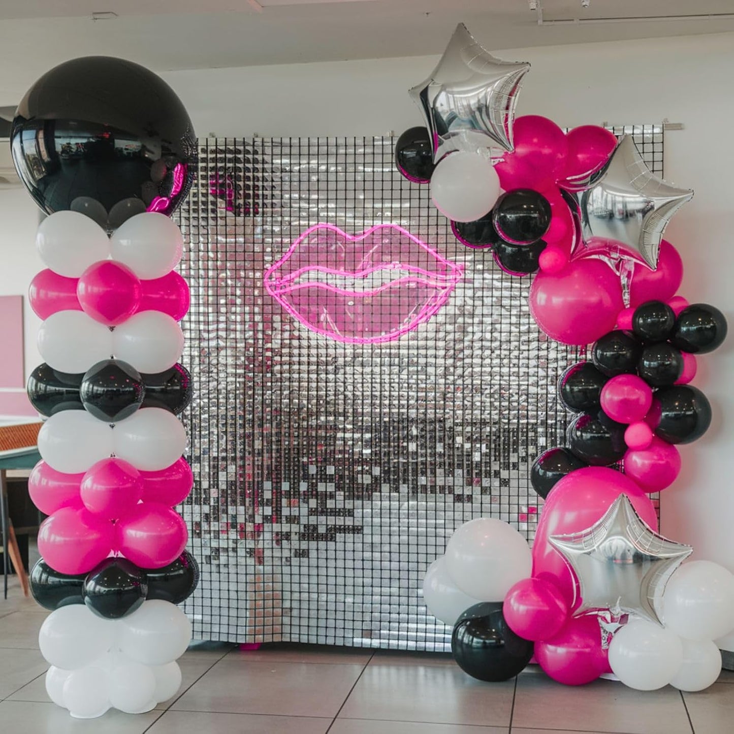 Pink and Black Balloons, 12 Inch Pink Black Balloons, Hot Pink White Pastel Confetti Latex Balloon for Girls Birthday Baby Shower Wedding Bridal Shower Party Decorations