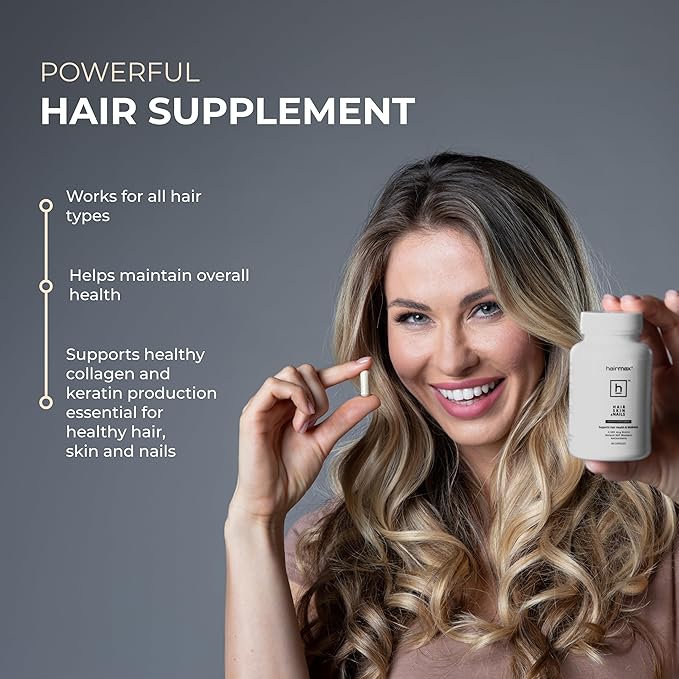 Hairmax Hair, Skin and Nails Dietary Supplement – Hair Loss & Hair Regrowth Treatment. 2500mcg Biotin, DHT Blocker, MSM & Antioxidants, 60 Capsules