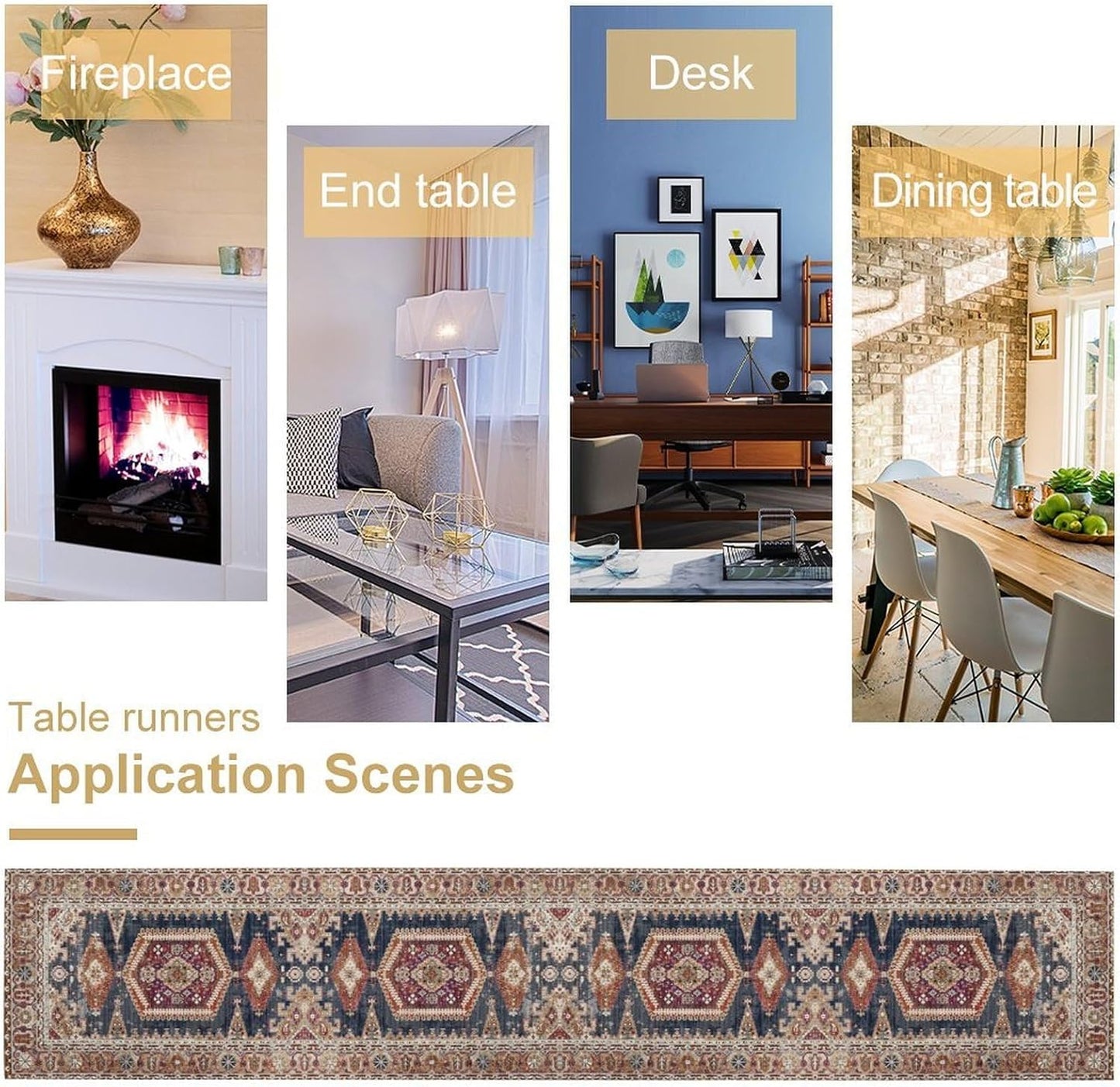 Vintage Boho Table Runner,Flower Geometric Design Rustic Farmhouse Table Runner for Home Farmhouse Kitchen Table Dining Coffee Room Garden Party Wedding Decor 13x36in