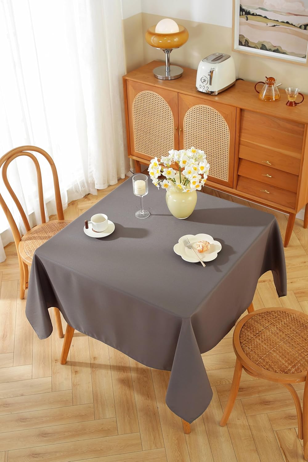 Craft And Party 2 Pack Square Tablecloth 54 x 54 Inch Charcoal Tablecloth, Polyester Fabric Washable Table Cloth for Home, Party, Wedding or Restaurant Use.