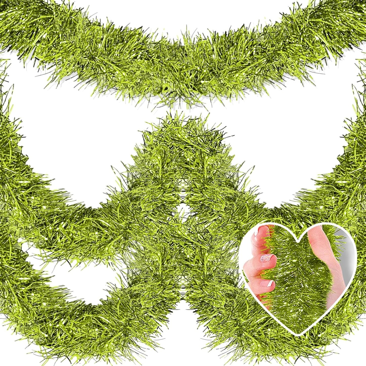 25 Feet Metallic Twist Tinsel Garland - Wall Hanging Backdrop for Parade Floats, Christmas Eve, New Year, Valentine's Day Parties (Light Green, 4in x 25ft)