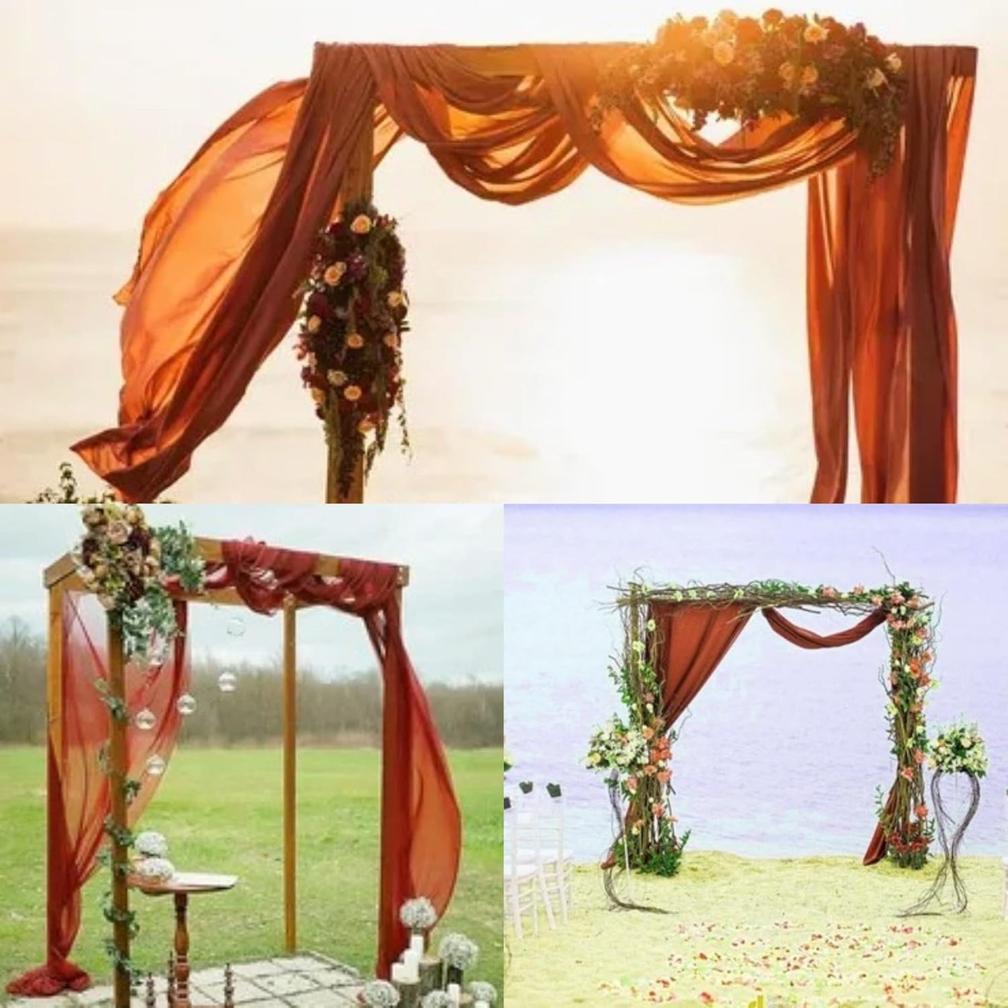 4 Panels Wedding Arch Draping Fabric 28" x20Ft Chiffon Wedding Arch Drapes Chiffon Fabric Drape Sheer Backdrop Curtain for Weddings Party Ceremony Birthday Reception Backdrop Ceiling Décor(Terracotta)
