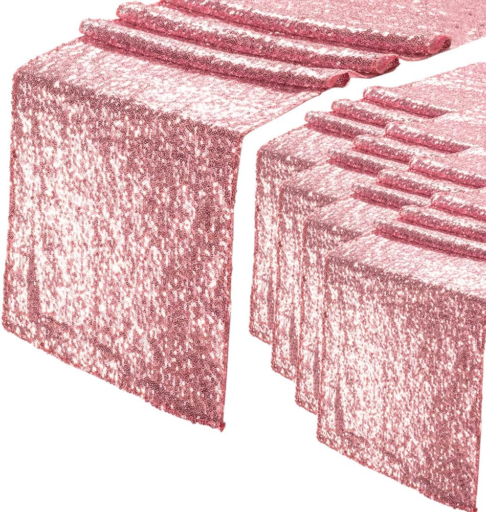 Eternal Beauty Fuchsia Pink Table Runner for Wedding, 5PCS-12x108 Sequin Table Runner Decorations for Birthday Parties, Banquets, Graduations,Christmas