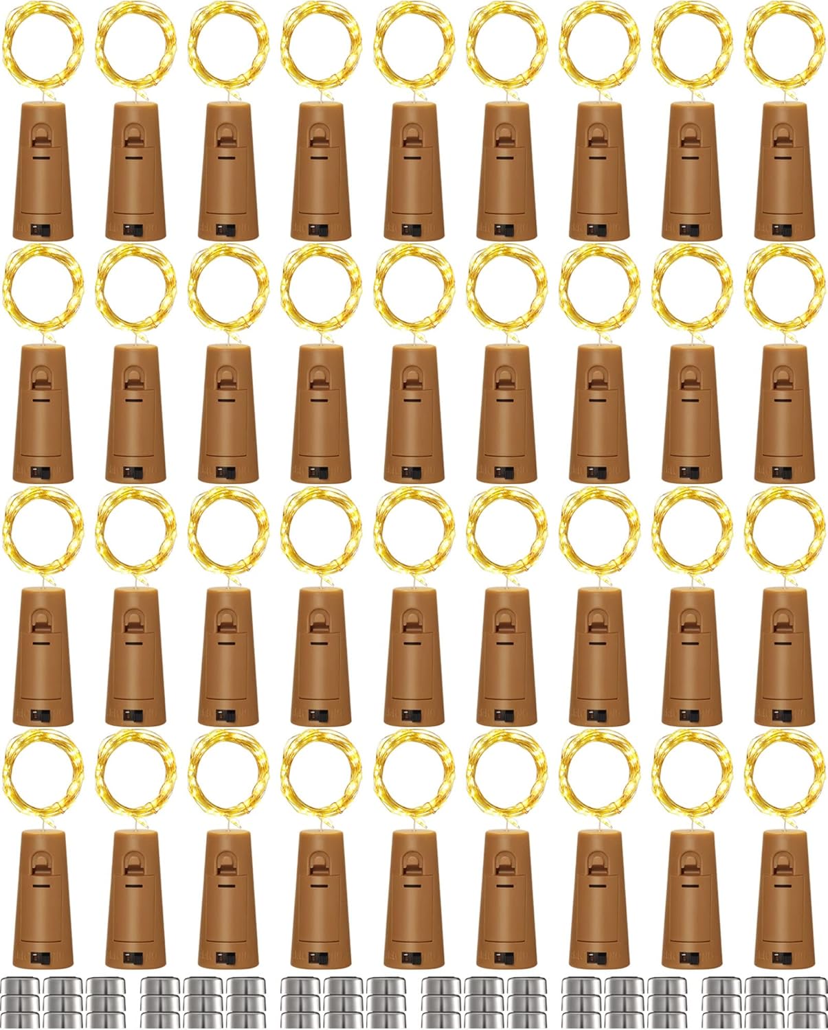 Hortsun 60 Pack Wine Bottle Lights with Cork Fairy Mini String Lights Battery Operated Mini Waterproof 7 ft Silver Wire 20 Led Cork Shape for Christmas, DIY, Party, Decor, Wedding, Bar(Warm White)