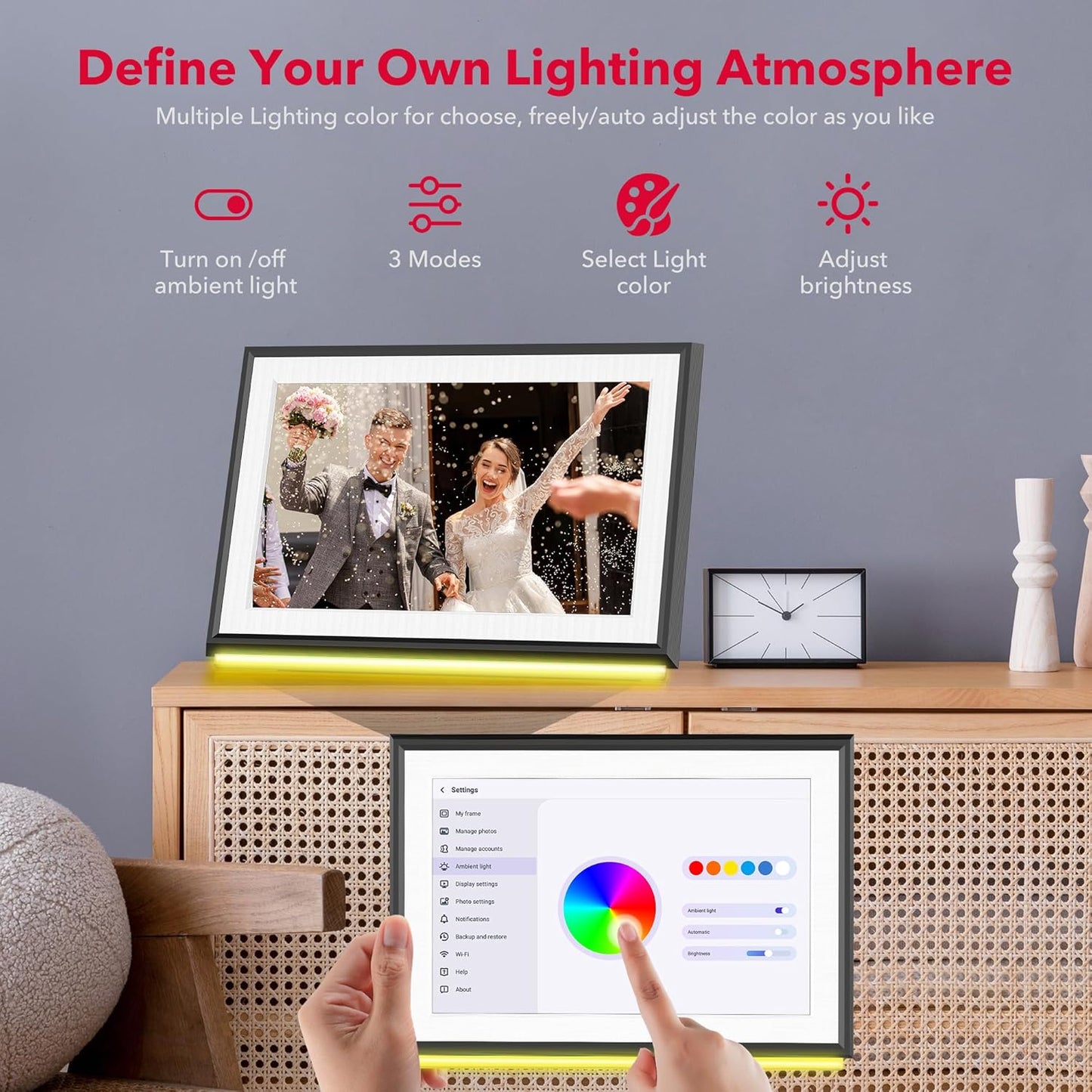 RCA 10.1" WiFi Digital Picture Frame Uhale App Photo Frames Electronic HD IPS Touch Screen Display with 32GB Memory LED Lights, Support USB/SD Card, Slideshow, Instantly Share Photos Videos