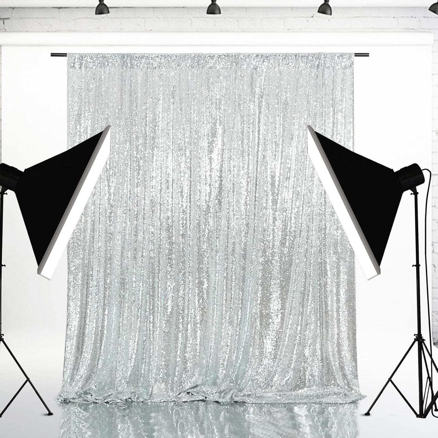 Eternal Beauty Silver Sequin Backdrop, 8x8 Ft Glitter Background Curtains for Shimmer Photography Party Wedding Birthday Back Drop Decor