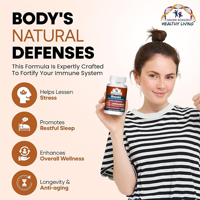 CANCER SCIENCES Reishi Wellness Mushroom Supplement Capsules, USDA Certified Organic Mushrooms Extract, Extra Strength 1,500 mg, High Potency 40% Beta-Glucans, Immune Support, Anti-aging, 120 Capsules