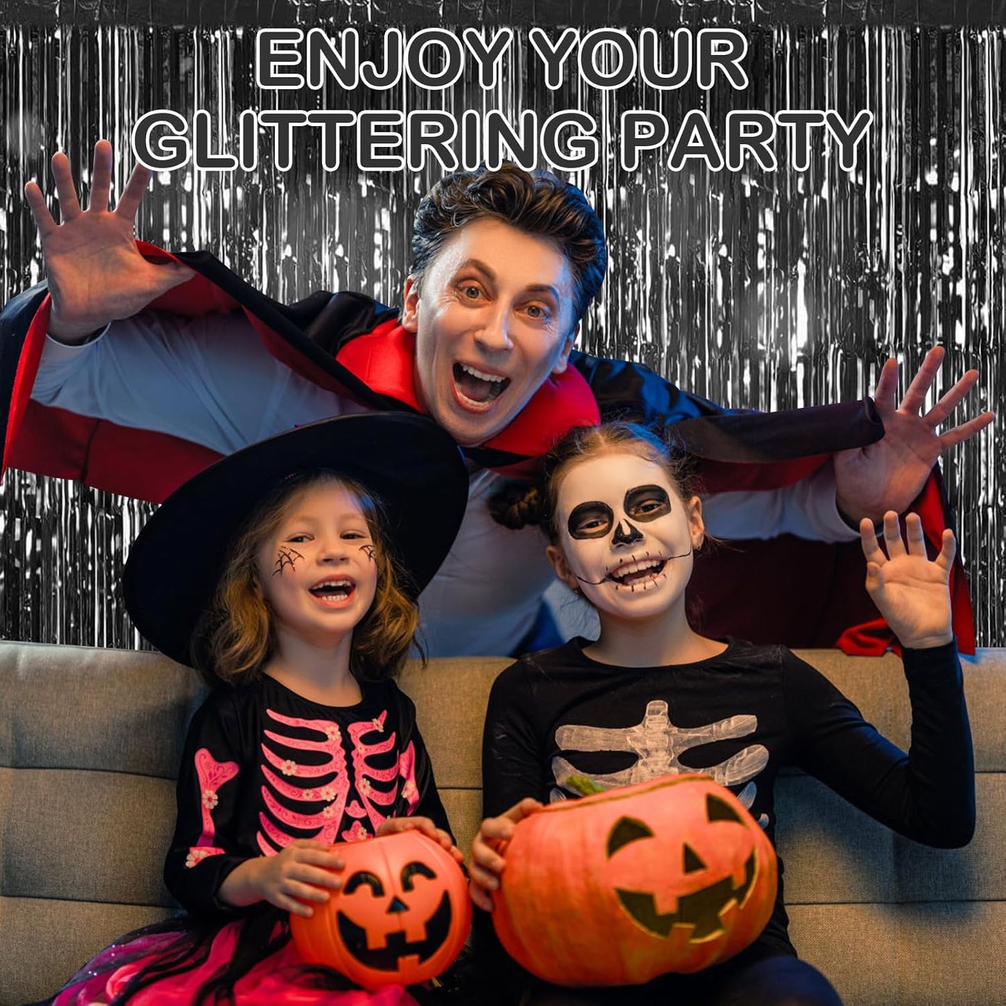 30 Pack Black Foil Fringe Curtain Backdrop, 3.3x8.2 Feet Metallic Tinsel Streamer Curtains Photo Booth Props for Birthday/Graduation/Bachelorette/Halloween/Christmas/New Year/Disco Party Decorations