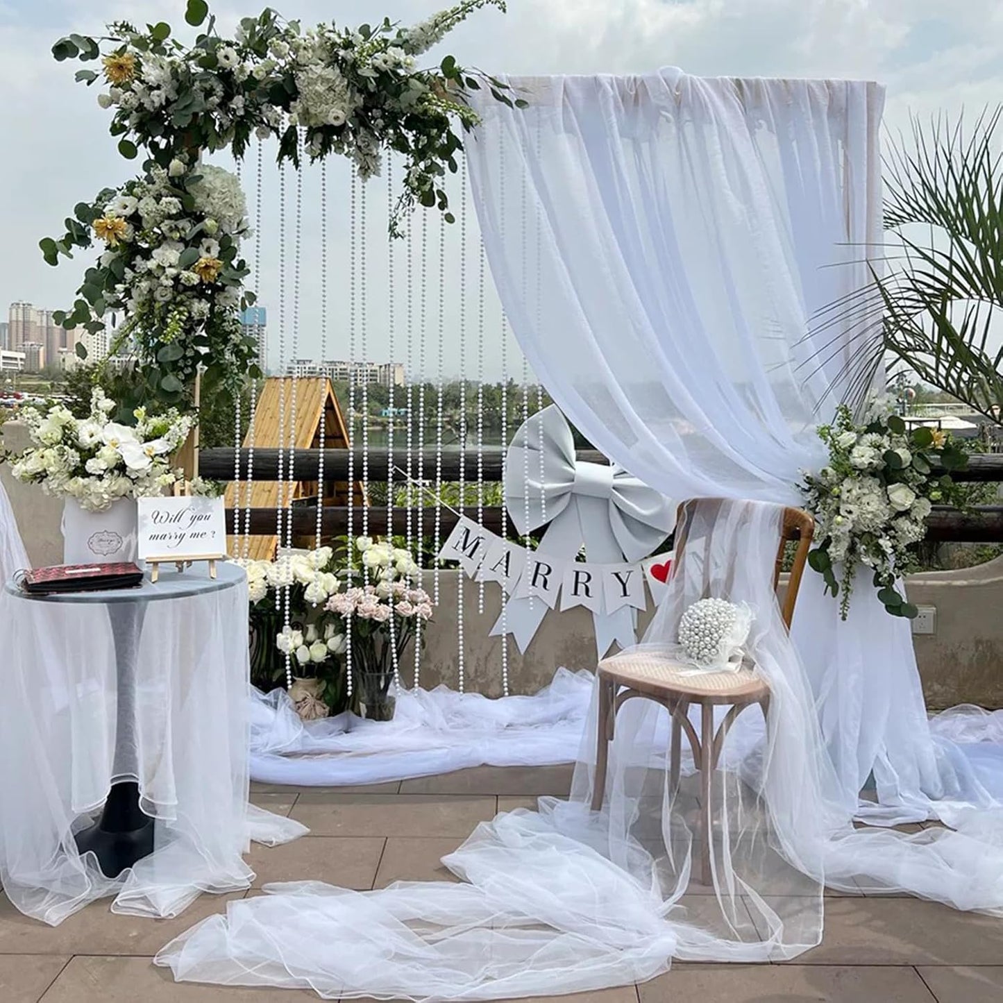 Wedding Arch Draping Fabric, 63" x 26Ft White Drapes for Wedding Tulle Fabric Drapery Sheer Backdrop for Ceremony Arch Stage Party Ceiling Décor