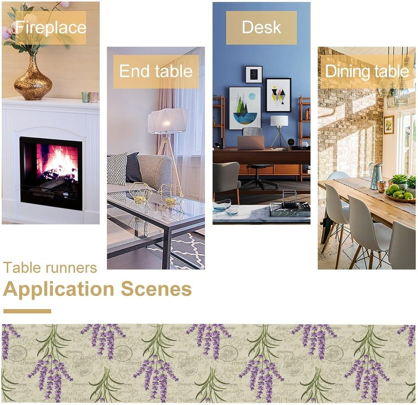 Floral Lavender Table Runner,Vintage Rustic Country Romantic Purple Flower Pattern Print Burlap for Hotel Indoors Outdoor Dining Room Kitchen Home Decor, 13x60in