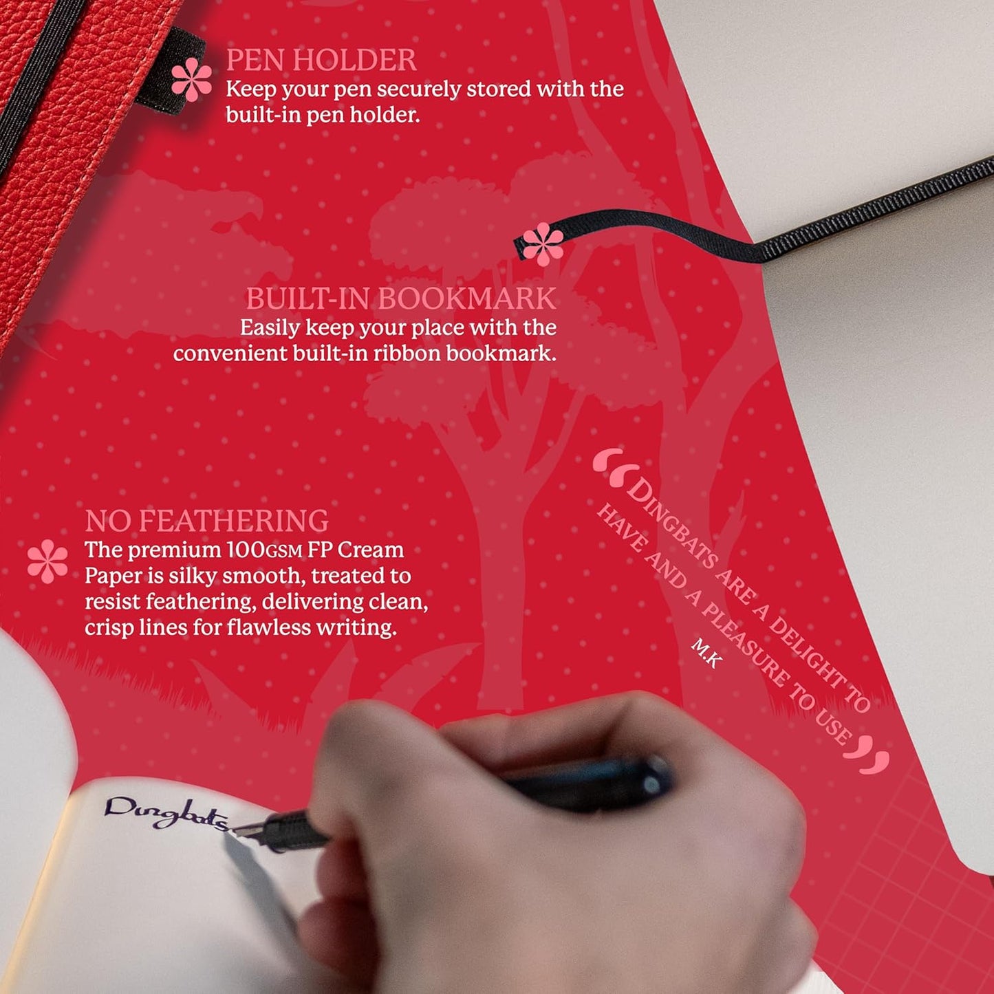 Dingbats* Wildlife Dotted Writing Journal Notebook A5 - Vegan Leather Hardcover - Ideal for Work, Travel - Pocket, Elastic Closure, & Bookmark