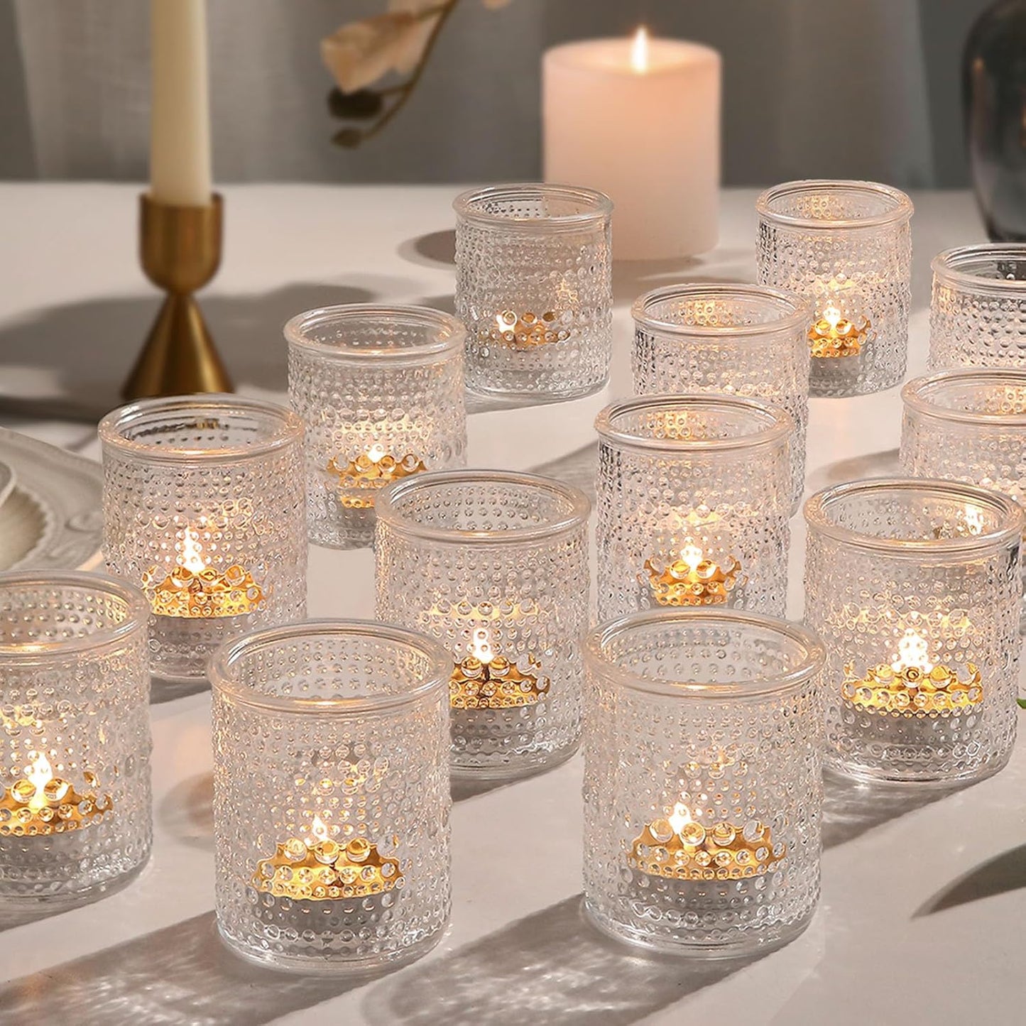 36pcs Votive Candle Holders, Clear Vintage Glass Candle Holder for Floating Candle, Tealight Candle Holder for Table Centerpieces Home Birthday Christmas Wedding Party Table Decoration (Clear)