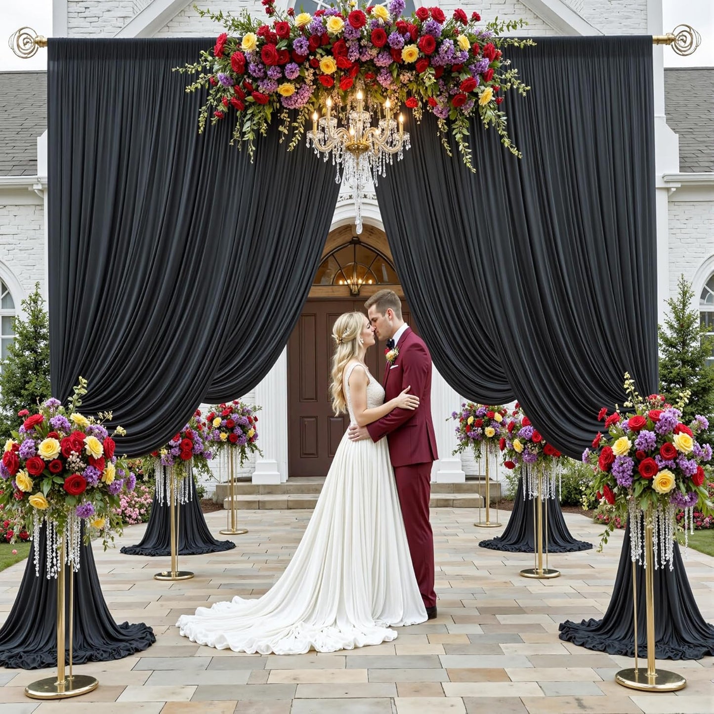 50x12ft Wrinkle Free Black Backdrop Curtain for Wedding Parties,10 Panels 5×12 ft Long Soft Silky Polyester Fabric Backdrop Drapes Black Photo Back Drop Curtains for Party Photography Background Cloth