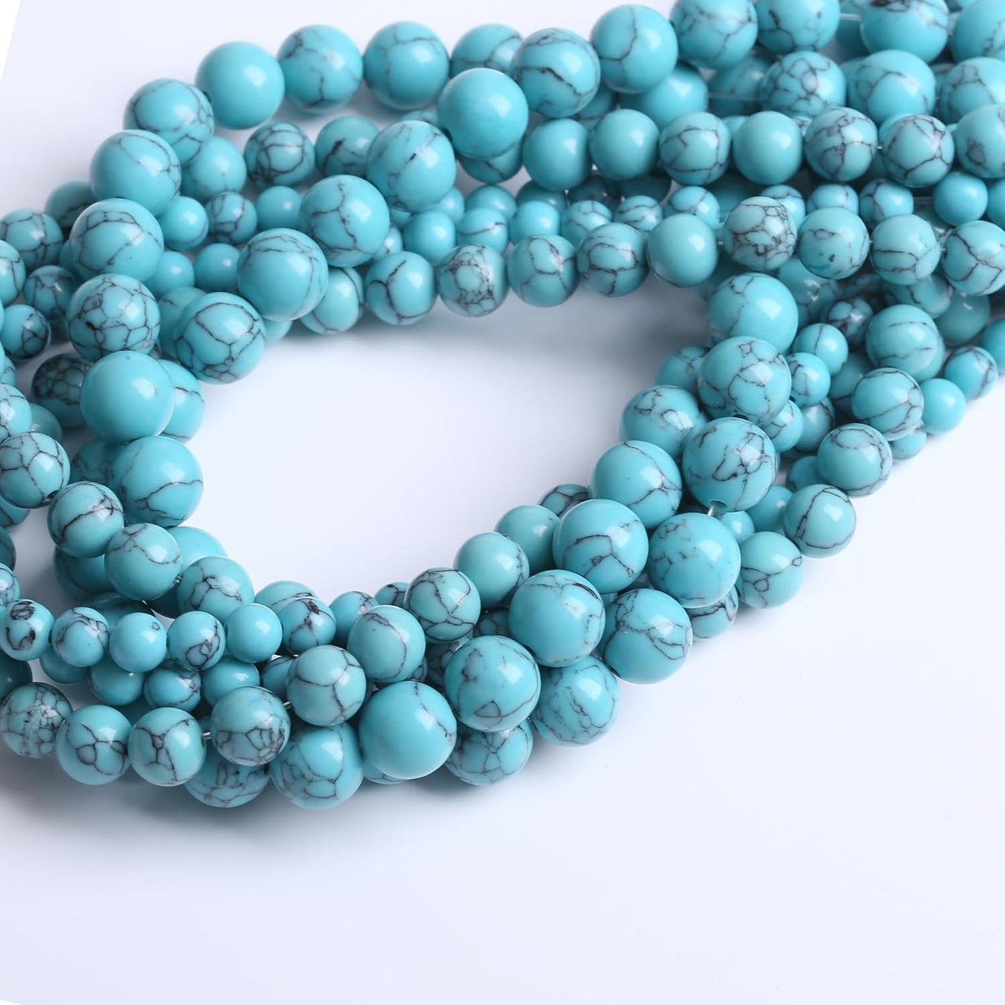 Lake Blue Turquoise Stone Beads Gemstone Round Crystal Energy Jade Beads Stone Beads for Jewelry Making DIY Bracelet Necklace Jewelry Making 1 Strand 15.5inch 35PCS 10MM