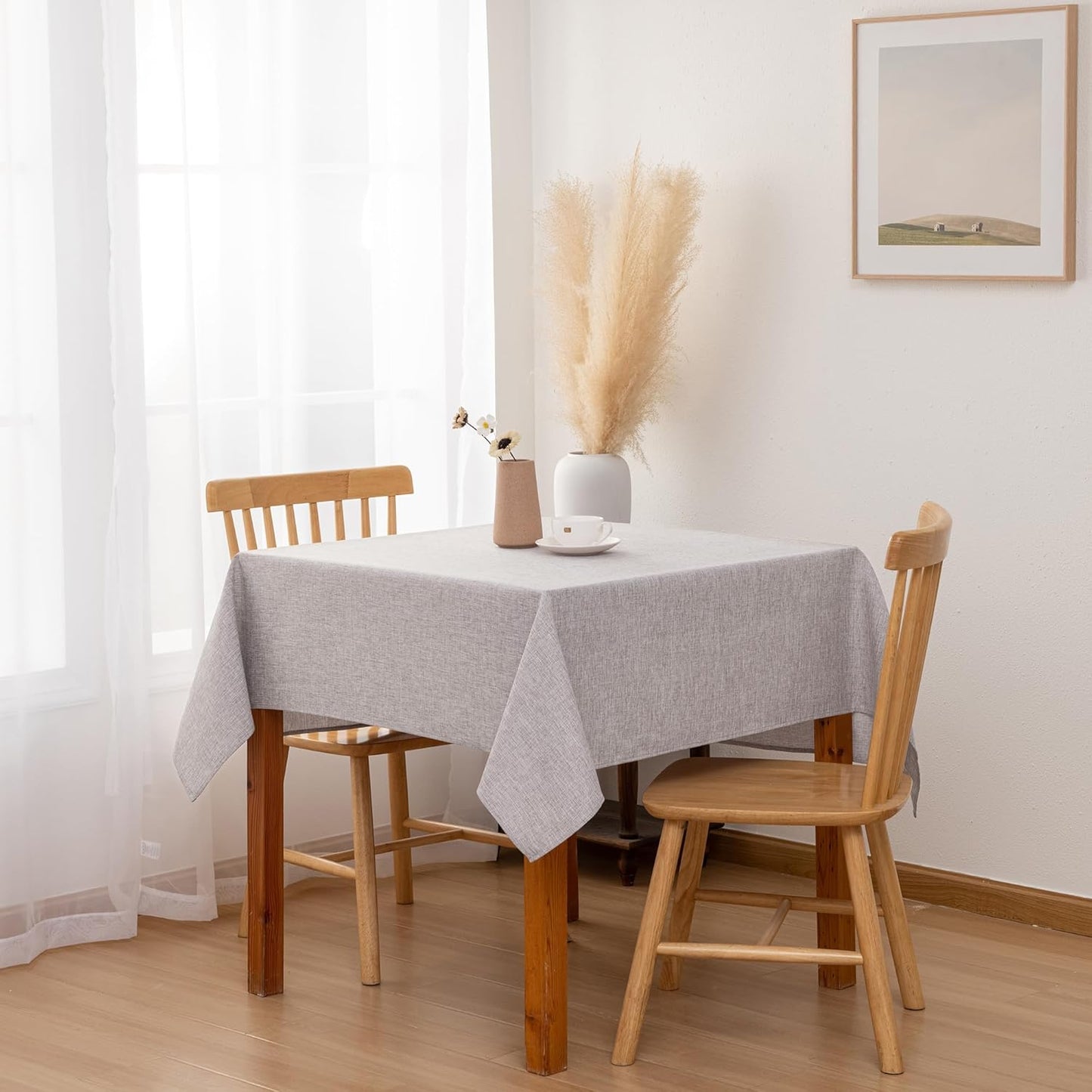 Hiasan Faux Linen Square Tablecloth - Wrinkle and Stain Resistant Washable Table Cloth for Kitchen Dining Room Holiday Table Cover for Party Dinner, Stone, 60 x 60 Inch